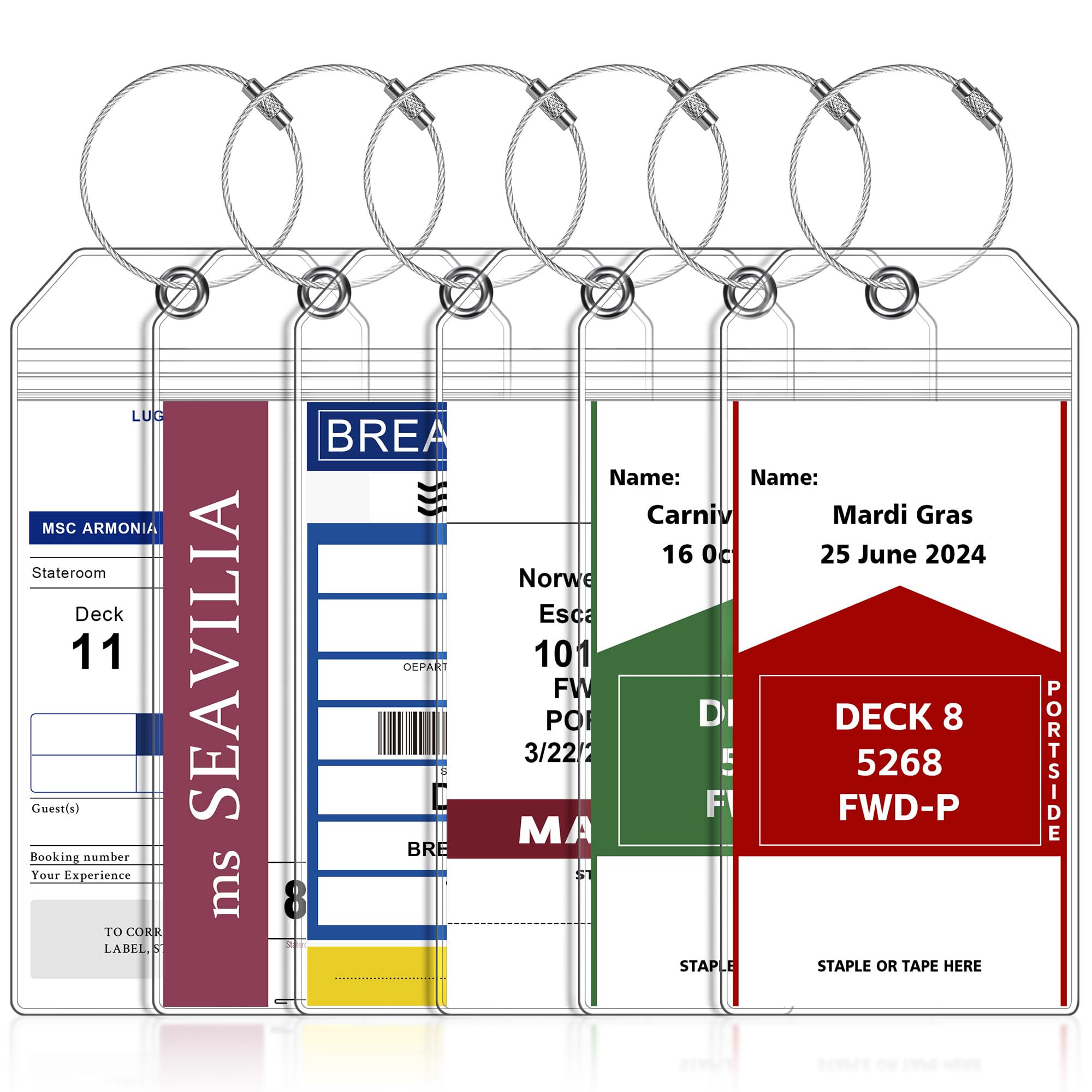 6 Pack Waterproof Cruise Luggage Tags - Durable Travel ID Tags for NCL, Princess, Carnival, Royal Caribbean & Celebrity Cruises | Perfect for Cruise Check-in, Baggage Identification & Vacation Organization by SEAVILIA