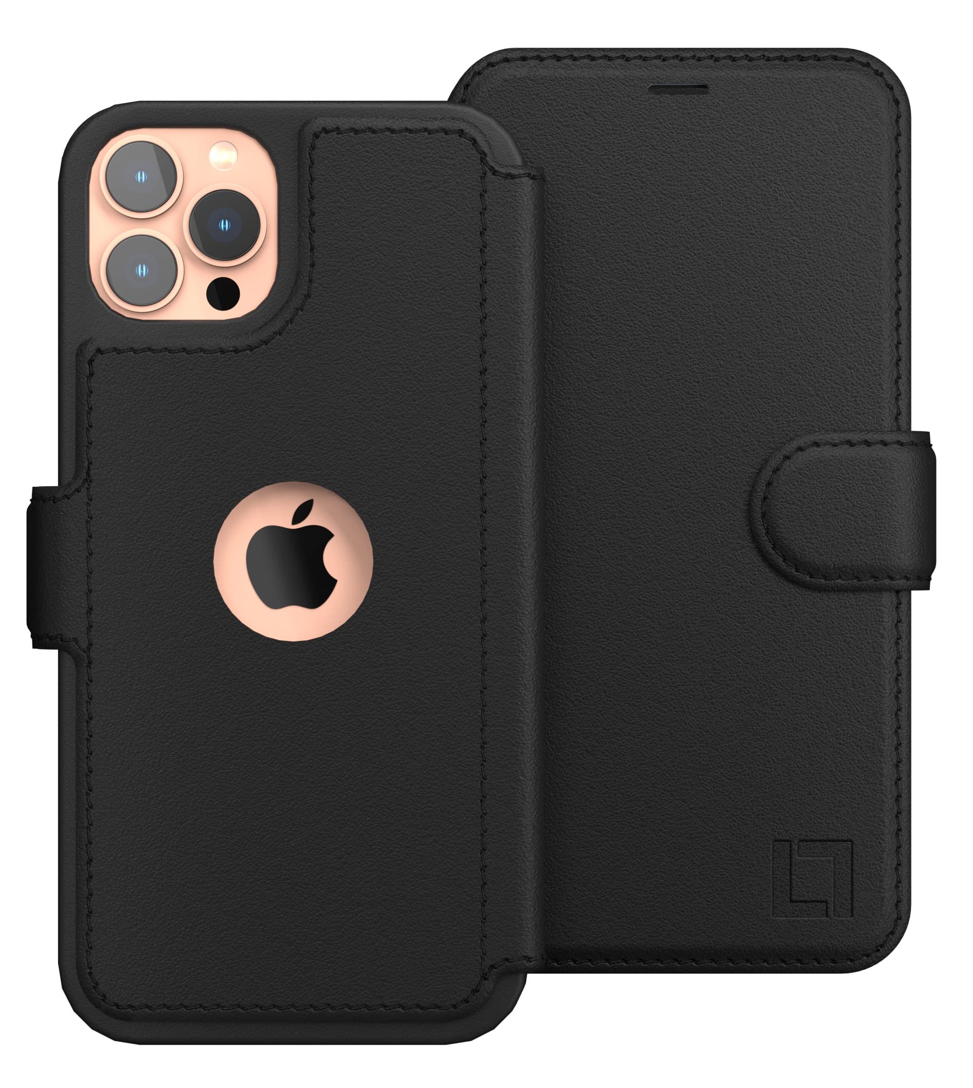 LUPA Legacy iPhone 12 Wallet Case for Women & Men - Slim Durable Faux Leather Flip Folio Cover with Card Holder - Compatible with iPhone 12/12 Pro - Black & Purple - Perfect for Work, Travel & Everyday Use