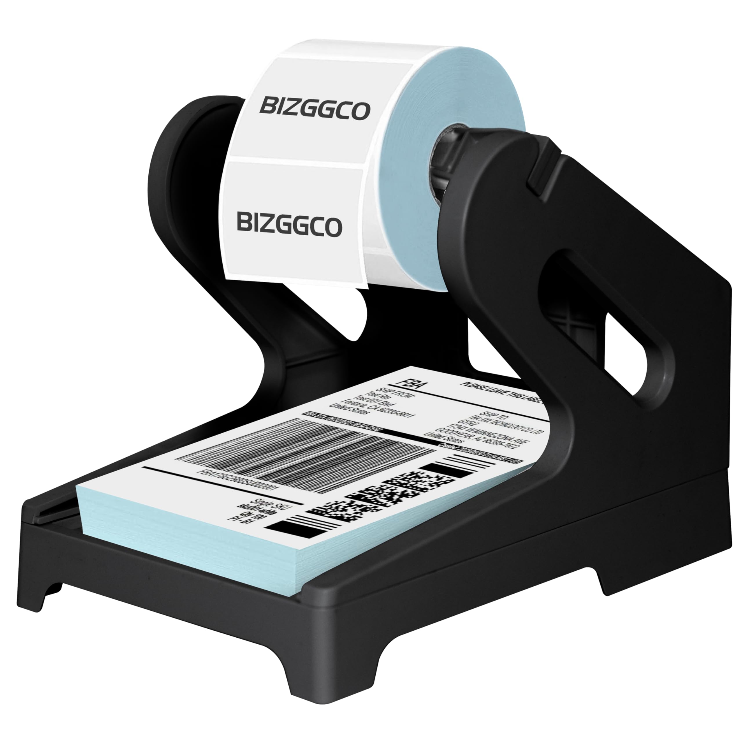 Thermal Shipping Label Holder for Rolls & Fan-Folds - Desktop Printer Stand & Fragile Sticker Dispenser Organizer - Black Home Office Accessory for Holographic Vinyl Sticker Maker - Perfect for E-commerce, Packaging & Shipping Businesses