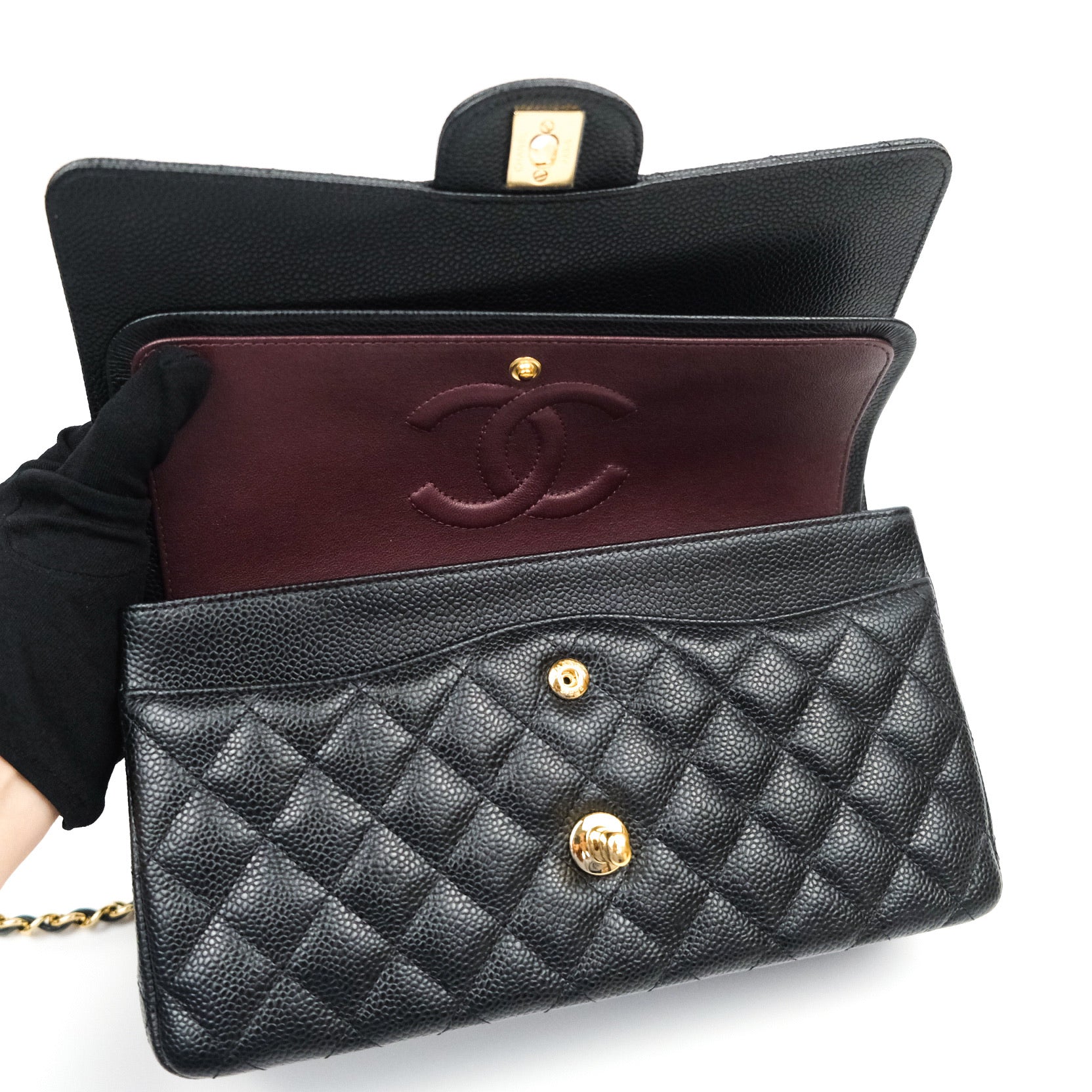 Chanel Classic Medium Double Flap Bag Black Caviar Leather with Gold Hardware - Luxury Designer Handbag for Women, Perfect for Work, Evening & Special Occasions