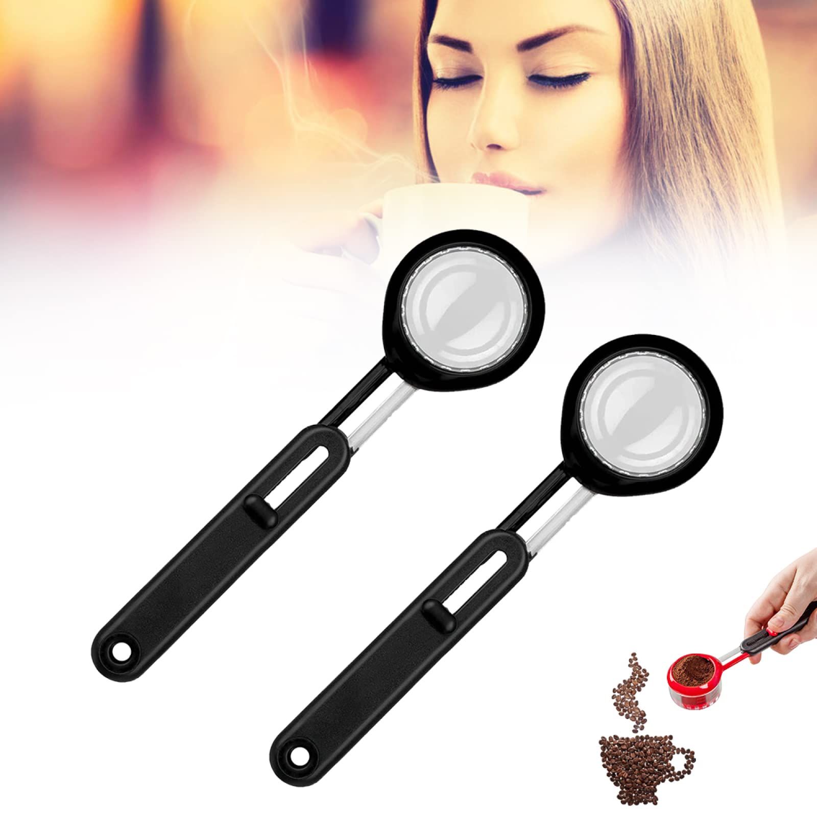 Adjustable Measuring Spoon for Coffee, Protein Powder, Sugar - 2PCS Black Powder Scoop with Leveling Tool | Perfect for Kitchen, Baking, and Fitness Nutrition