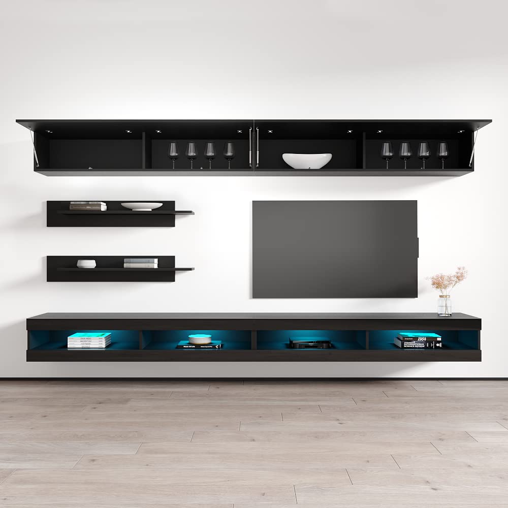 Modern Floating TV Stand with Storage & LED Lights - Wall-Mounted Entertainment Center Console for Living Room & Bedroom - 34