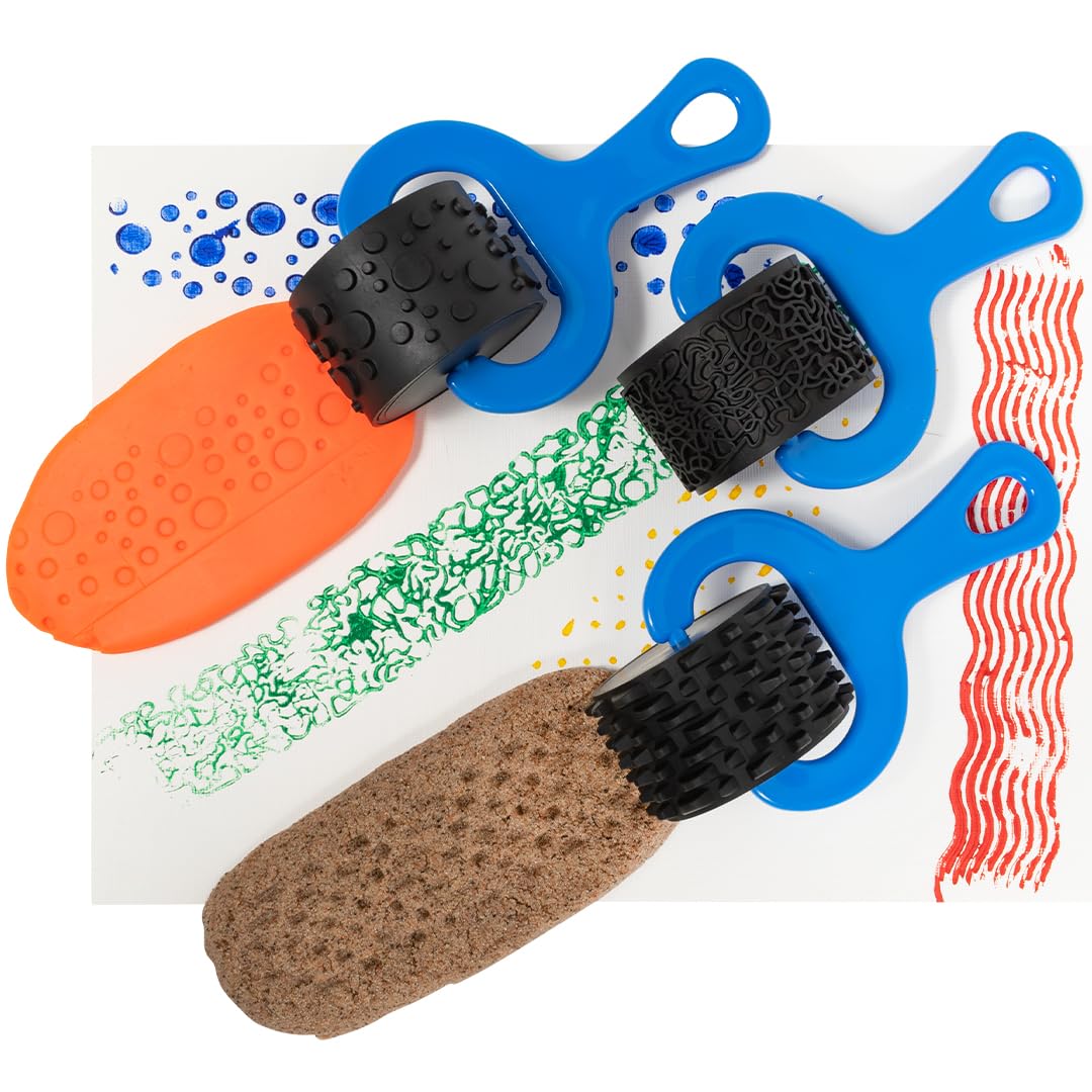 READY 2 LEARN Paint and Dough Explorers - Set of 4 Chunky Texture Rollers for Kids Art & DIY Projects - Pottery, Posters & Play Dough Tools - Perfect for Classroom, Homeschool & Creative Play