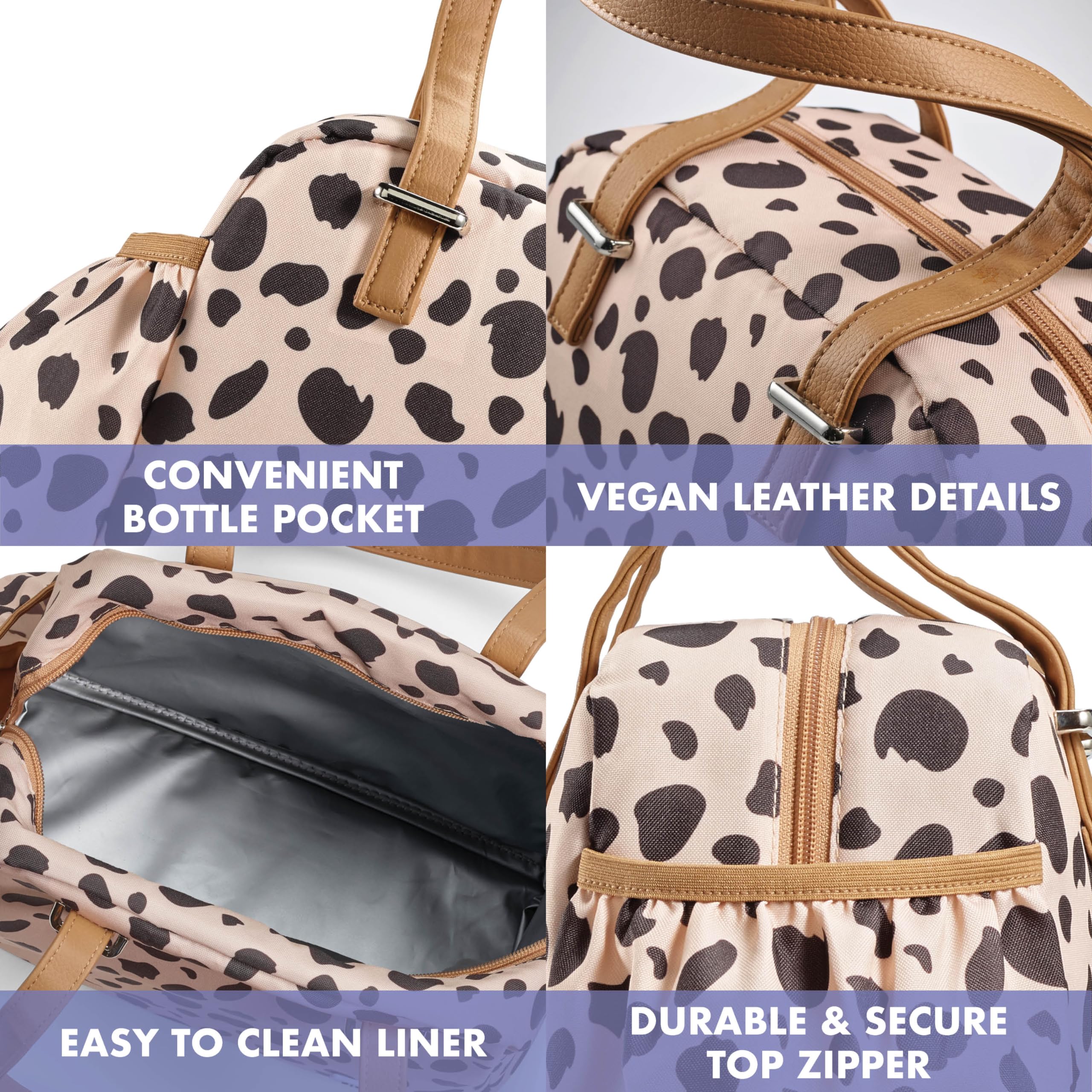 Fit & Fresh Insulated Lunch Bag for Women - Leakproof & Stain-Resistant Large Lunch Box with Expandable Bottle Pocket & Zipper Closure - Perfect for Work, Office, School & Outdoor Activities - Cheetah Print Design