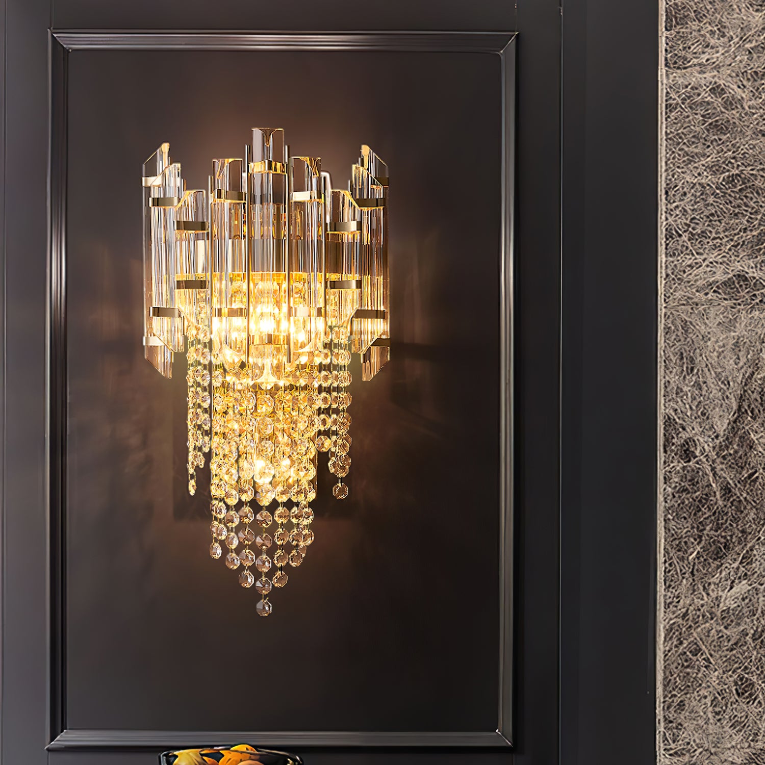 Crystal Tiered Wall Sconce - Elegant Clear Glass Light Fixture for Living Room, Bedroom, or Hallway Decor