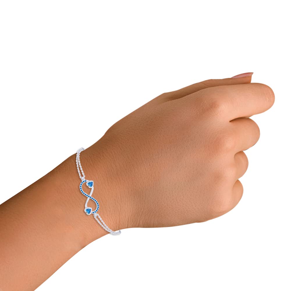 AFFY Simulated Gemstone Infinity Heart Chain Bracelet - 14k White Gold Plated Sterling Silver Jewelry for Women, Gift for Her, Valentine's Day, Anniversary & Special Occasions