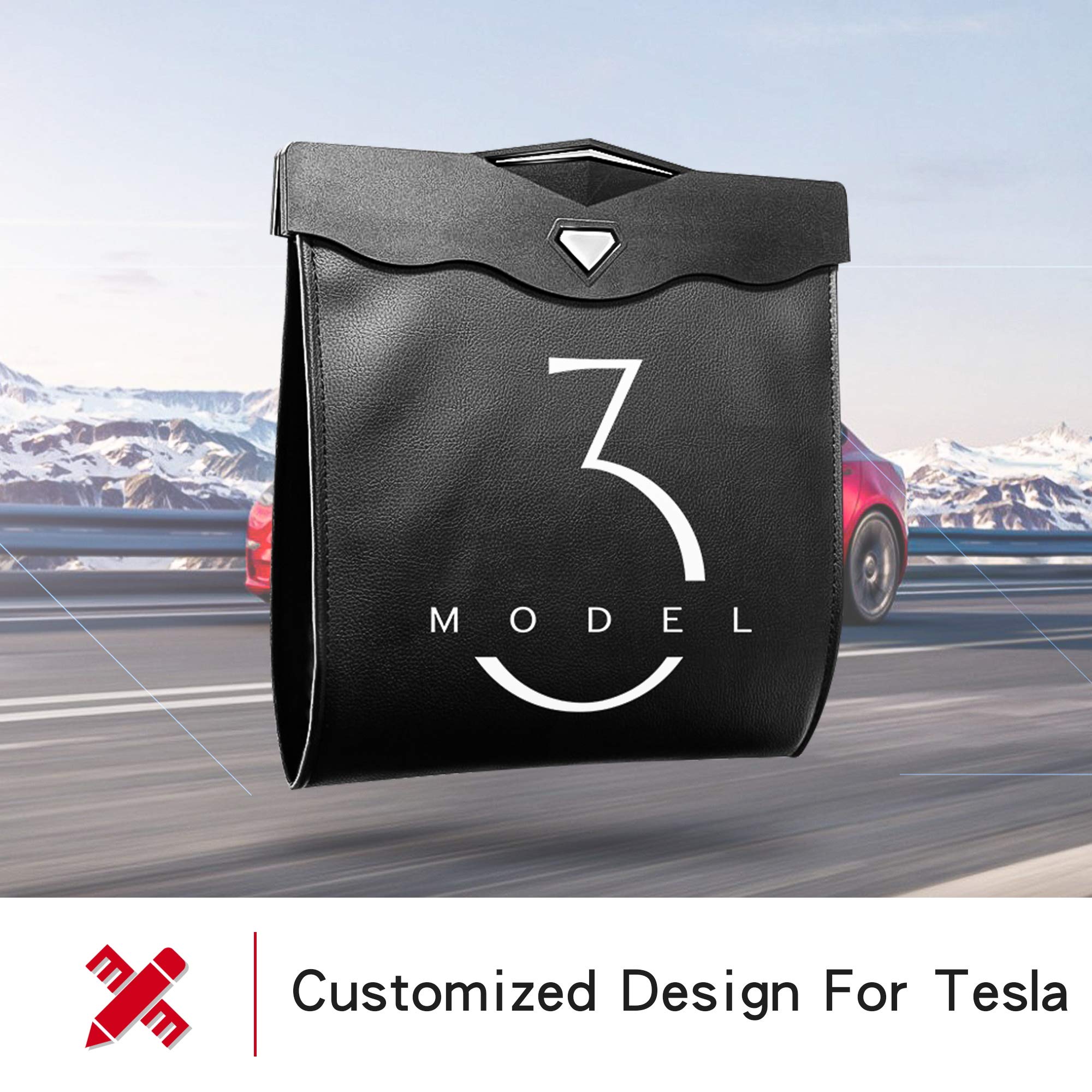 Tesla Model 3 Back Seat Trash Can with Magnetic Hanging Buckle - Waterproof Car Garbage Bag Accessories for 2016-2023 Models (2 Pack) - Perfect for Road Trips, Commuting & Keeping Your Tesla Clean