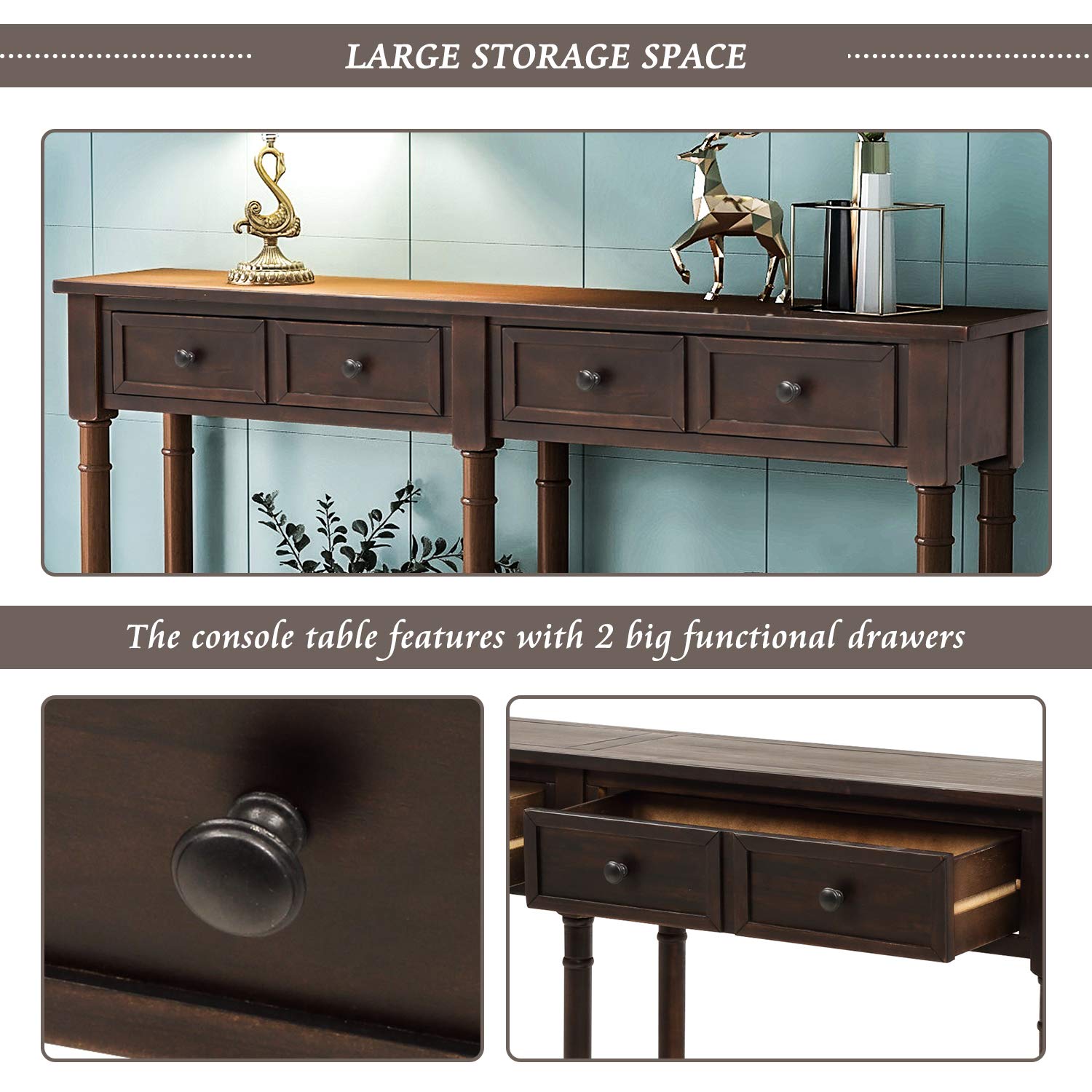 Merax Espresso Wood Narrow Console Table with Drawers & Bottom Shelf - Entryway, Hallway, Front Door Sofa Table - Perfect for Small Spaces, Home Decor & Storage Solutions (1 Set)