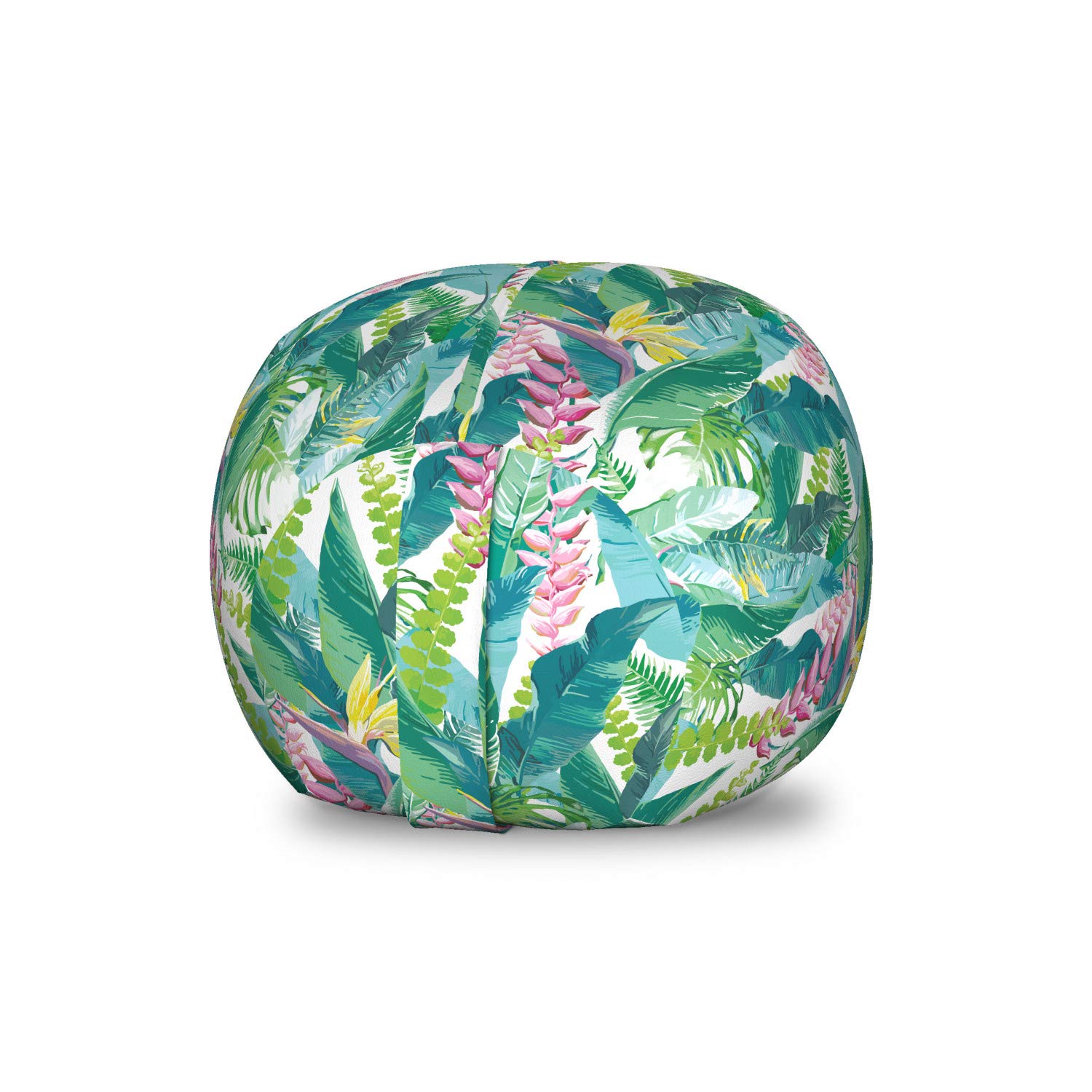 Ambesonne Tropical Toy Storage Bag Chair - Watercolor Hawaiian Foliage with Fern & Monstera Leaves - Washable Stuffed Animal Organizer for Kids Room - Small Multicolor Kids Furniture for Playroom & Nursery Decor