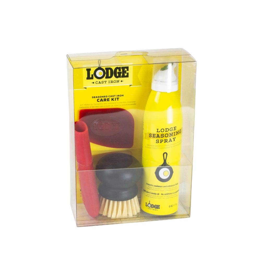 Lodge Pre-Seasoned Cast Iron Cookware 5-Piece Set with Care Kit – Perfect for Grilling, Baking & Camping | Durable & Non-Stick Skillet, Dutch Oven & More