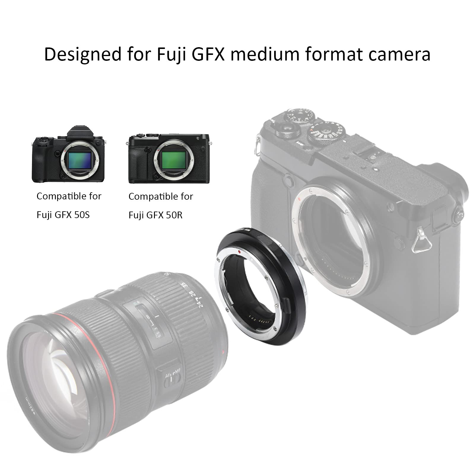 EF to GFX Auto Focus Adapter Ring - Compatible with Canon EF Lenses for Fujifilm GFX 50S/50R/100S/100 Medium Format Cameras - Perfect for Portrait, Landscape & Studio Photography