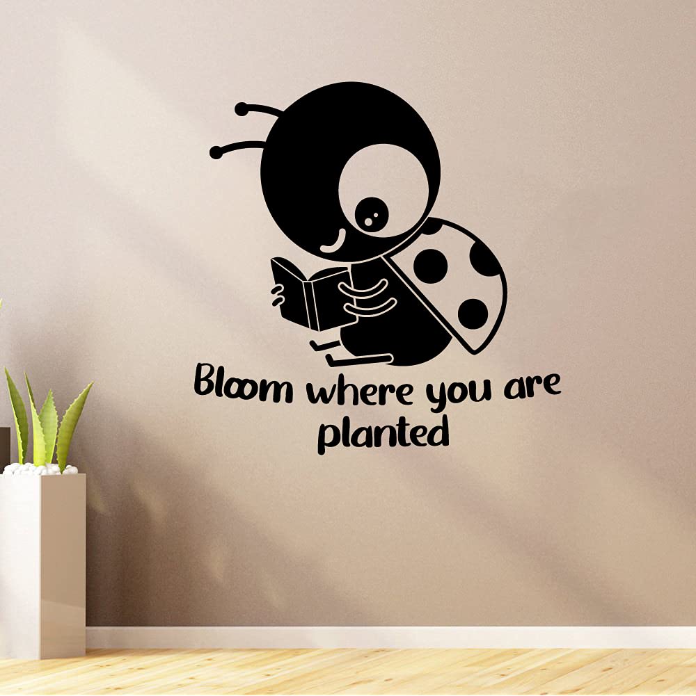 Bloom Quote Ladybug Vinyl Wall Sticker - Cute Animal Insect Decal for Kids Room, Nursery, Bedroom & Playroom Decor (28x30 inch) - Perfect for Children's Spaces, Home Decor & DIY Wall Art Projects