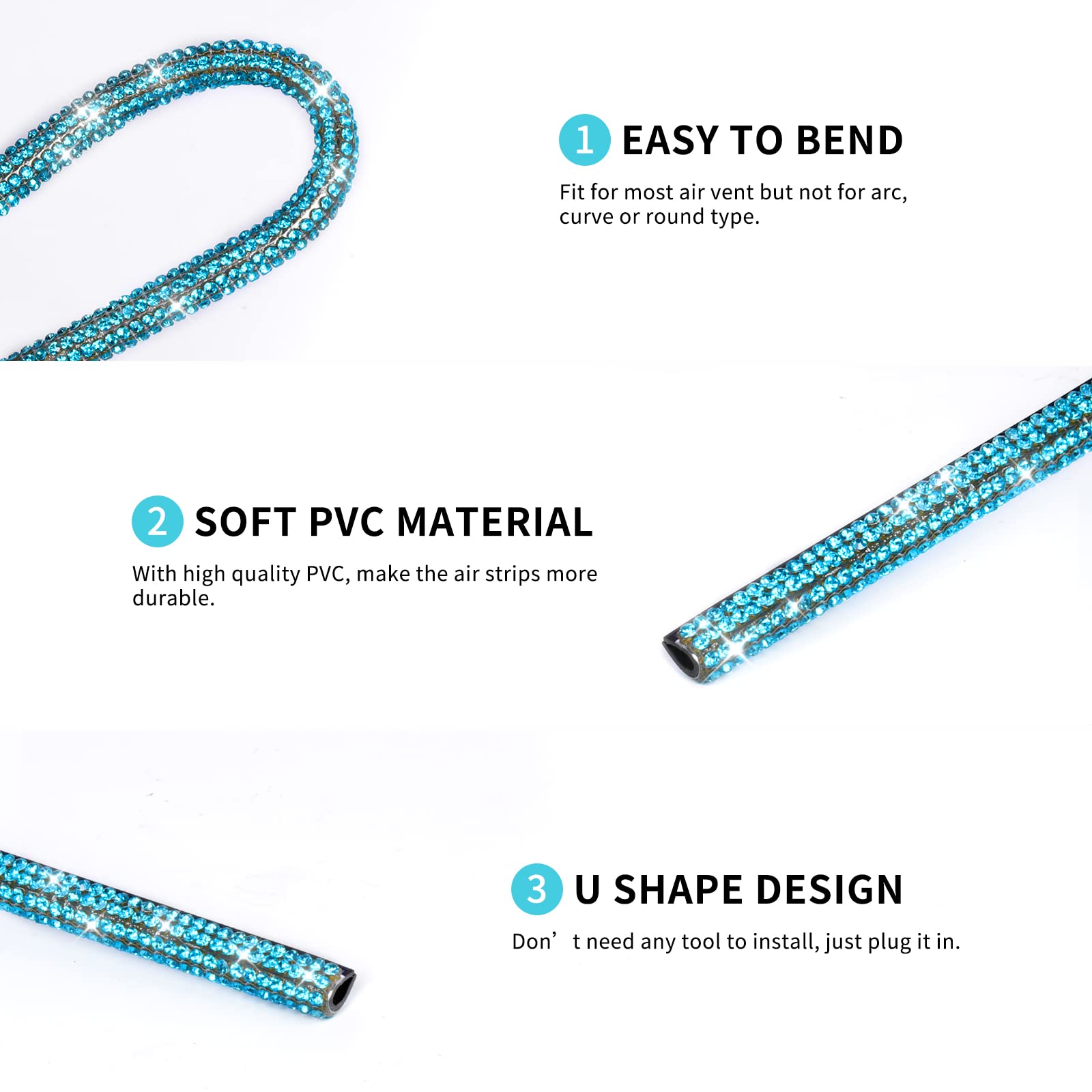 INSAUTO 10pcs Rhinestone Bling Car Vent Outlet Trim - Stylish Car Air Conditioner Vent Decoration Strips for Women (Blue) | Perfect for Customizing Your Vehicle Interior & Adding Glamorous Touch to Your Ride