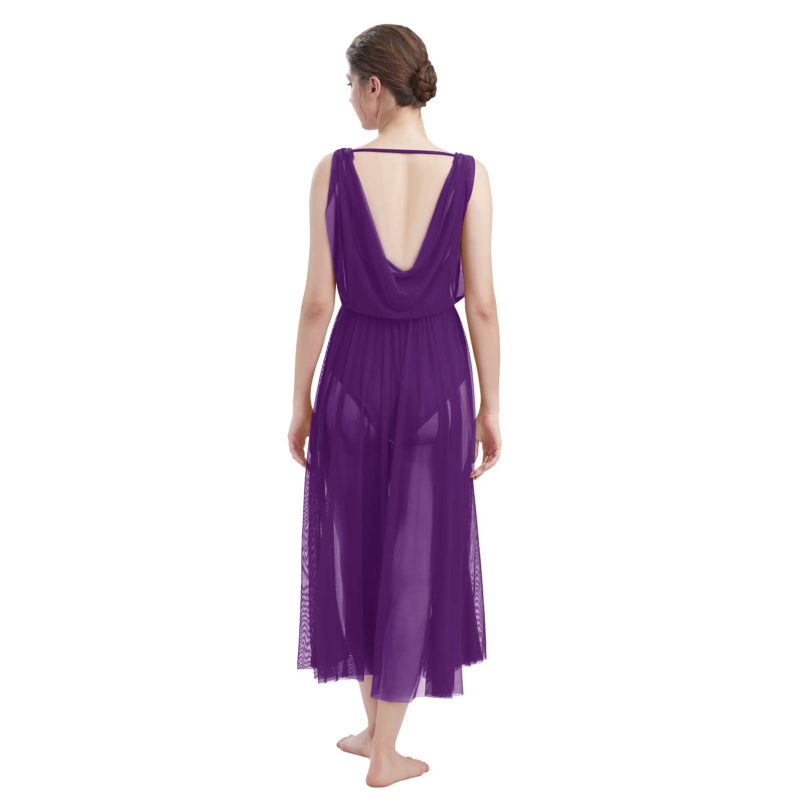 ODASDO Women's Lyrical Modern Contemporary Dance Costume - V-Neck Backless Leotard with Split Tulle Skirt & Flowy Overlay Dress for Ballet, Jazz, Competition & Performance