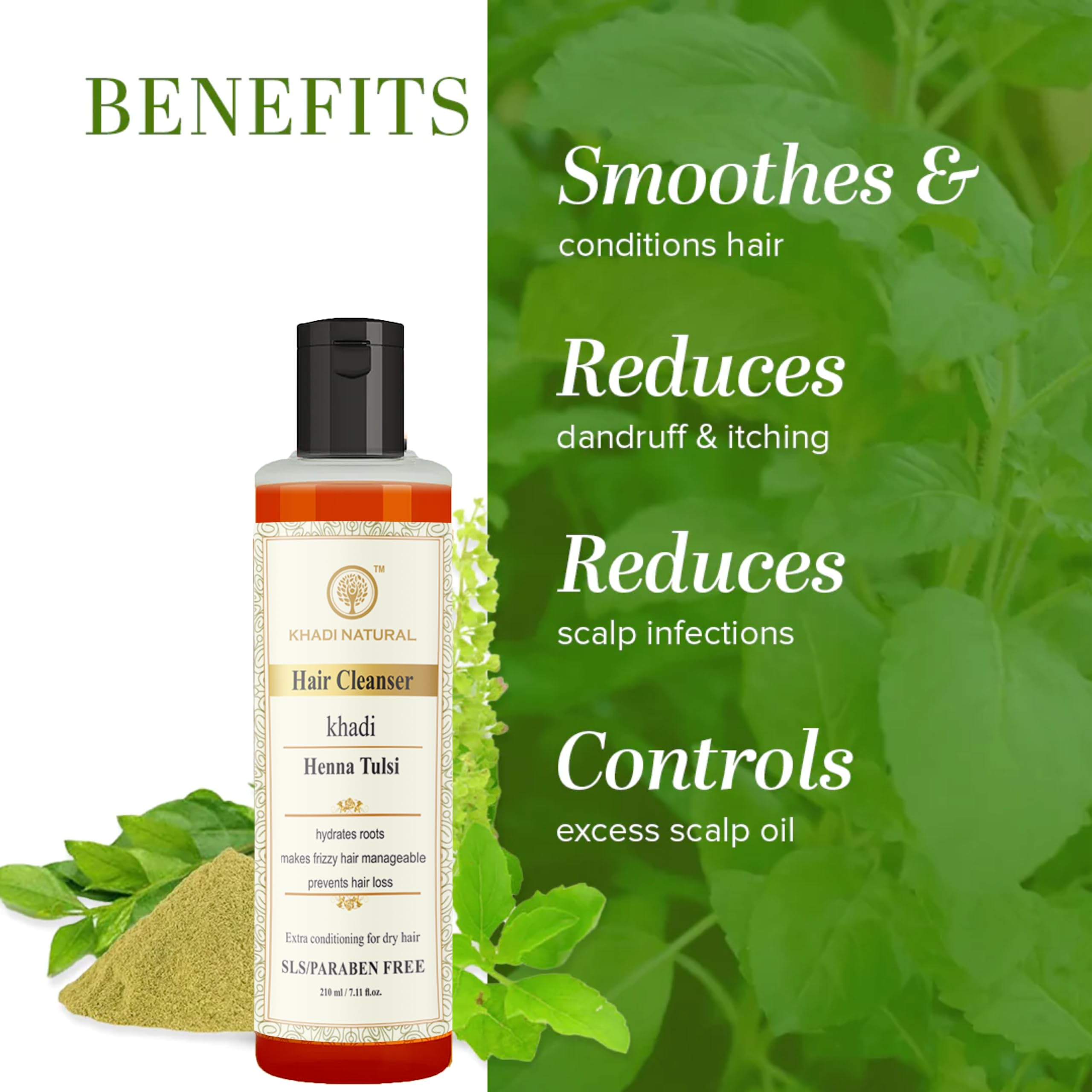 Khadi Natural Heena Tulsi Herbal Shampoo - 210ml (Pack of 2) for Nourished, Strong & Healthy Hair | Ayurvedic Hair Cleanser for Dry, Damaged Hair | Daily Use for Shine & Volume