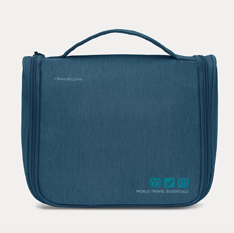 Travelon World Travel Essentials Hanging Toiletry Kit - Water-Resistant Cosmetic Bag for Women & Men - Perfect for Airplane, Camping & Business Trips