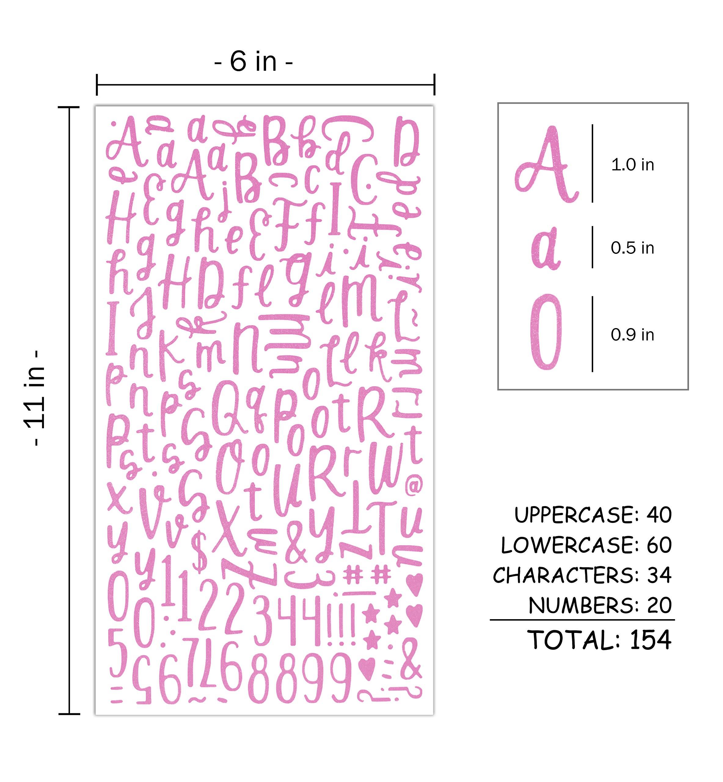 Pink Glitter Cursive Alphabet Letter and Number Stickers - Self-Adhesive Decorative Vinyl Stickers for Scrapbooking, Journals, Planners, and DIY Crafts