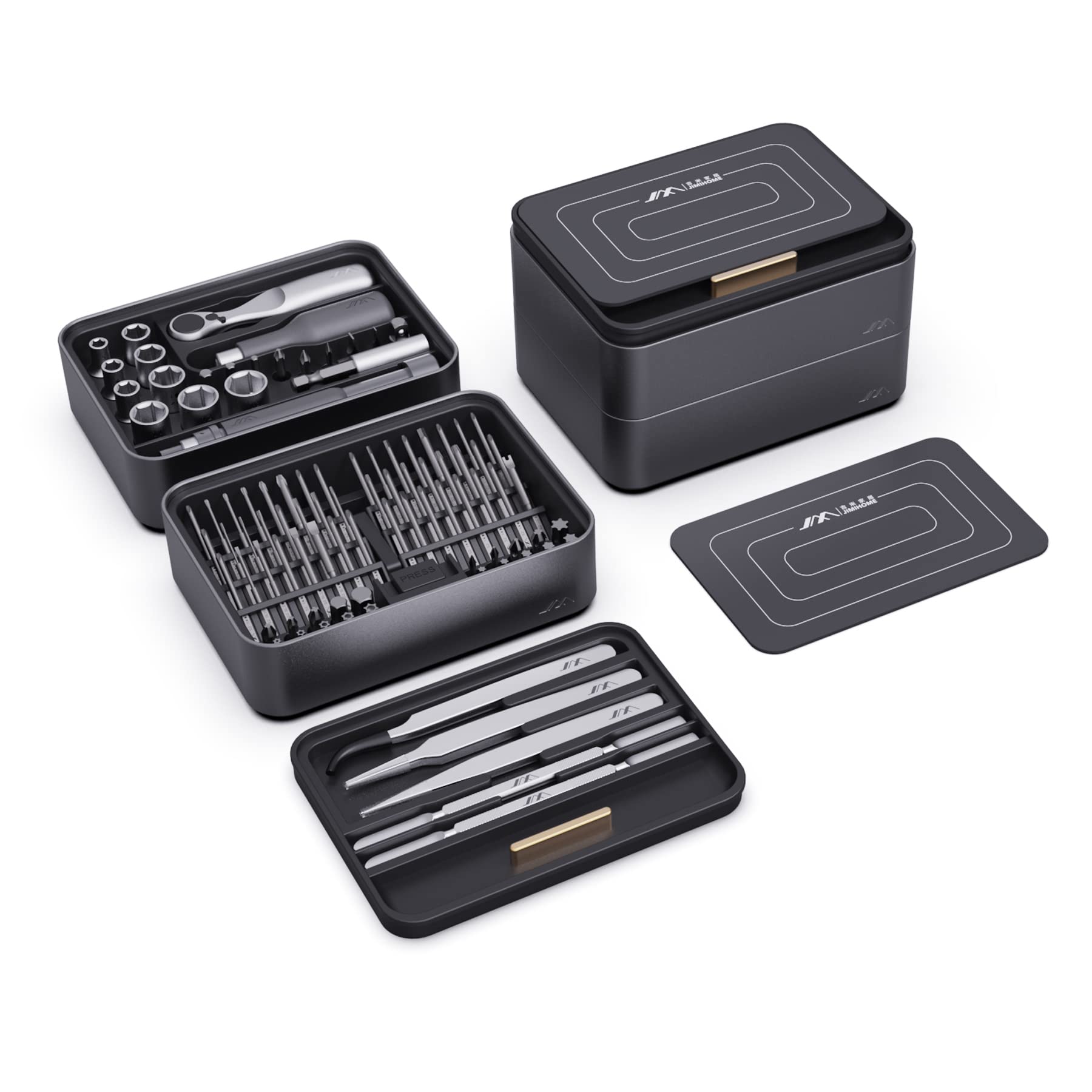JIMIHOME 100-Piece Magnetic Precision Screwdriver Set with Ratchet & Tweezers - Professional Electronics Repair Kit for PC, Laptop, Tablet, Phone & Household Use - Compact Mini Tool Station with 100 Bits