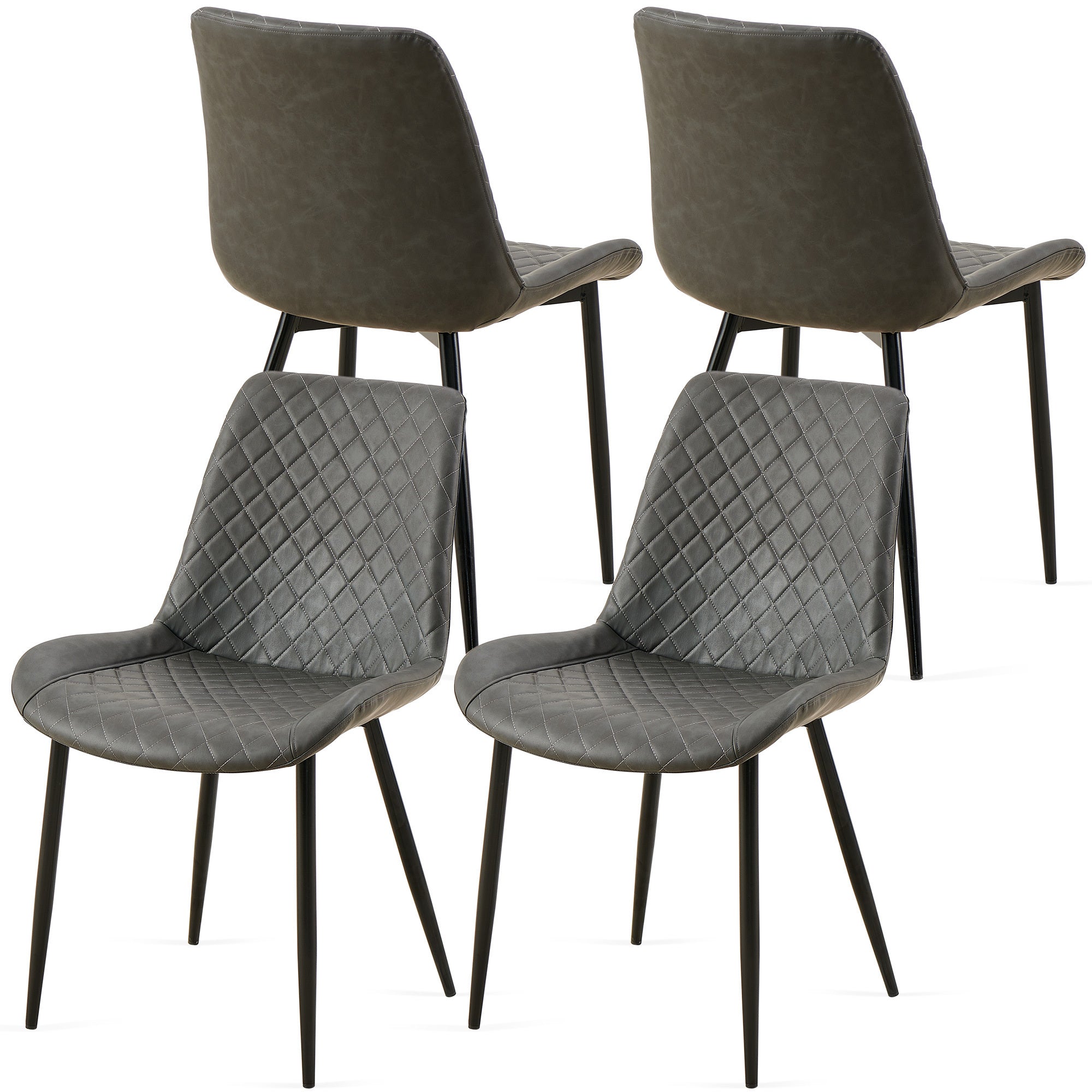 Dark Grey Set of 4 Mid Century Modern Leathaire Dining Chairs - Armless Side Chairs with Metal Legs for Kitchen & Living Room | Perfect for Small Spaces & Contemporary Home Decor