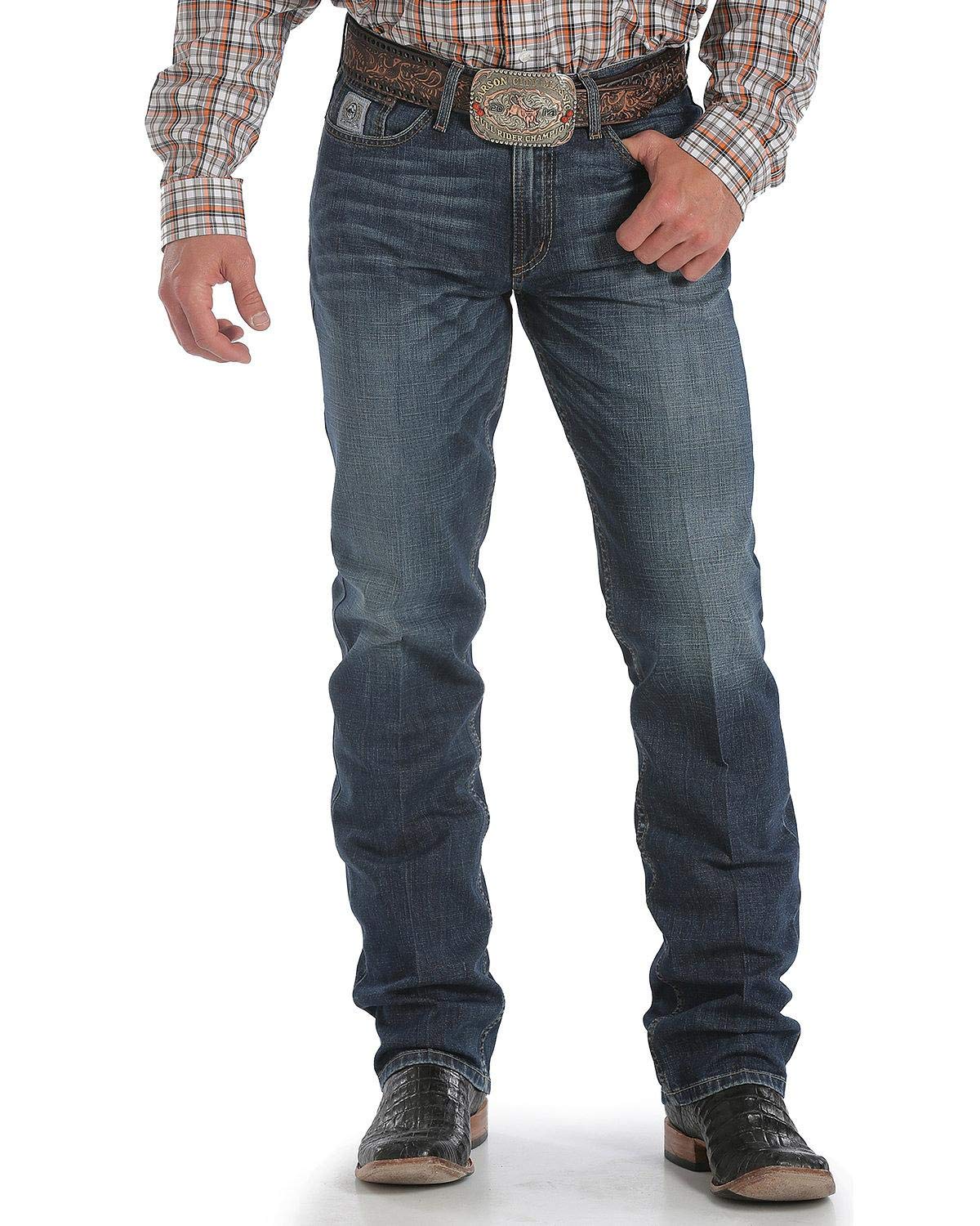 Cinch Men's Silver Label Dark Wash Slim Straight Performance Jeans - Dark Stone 32W x 38L - Comfortable Mid Rise Denim Pants for Work, Casual Wear & Outdoor Activities