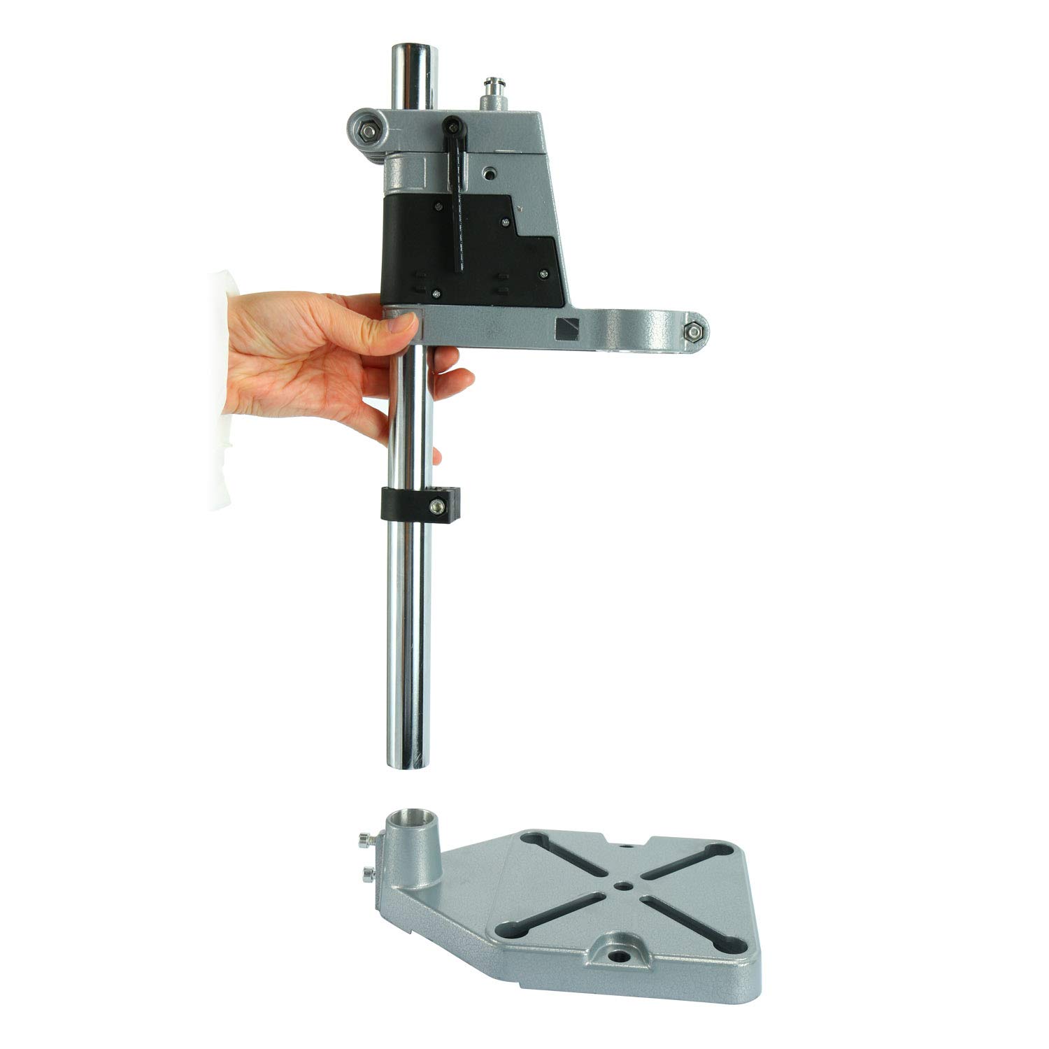 **Universal Adjustable Drill Press Stand for Workbench - Aluminum Base with Single Mounting Hole - Perfect for DIY, Woodworking & Metalworking Projects**