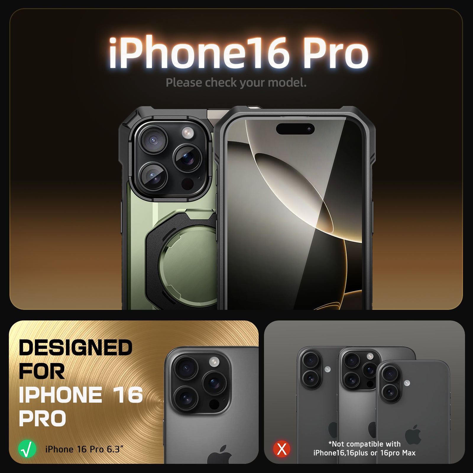 iPhone 16 Pro Case with MagSafe & Camera Control Button - 6.3 Inch Shockproof Protective Cover, Anti-Slip Grip Design in Dark Green | Perfect for Outdoor Activities, Travel & Daily Use