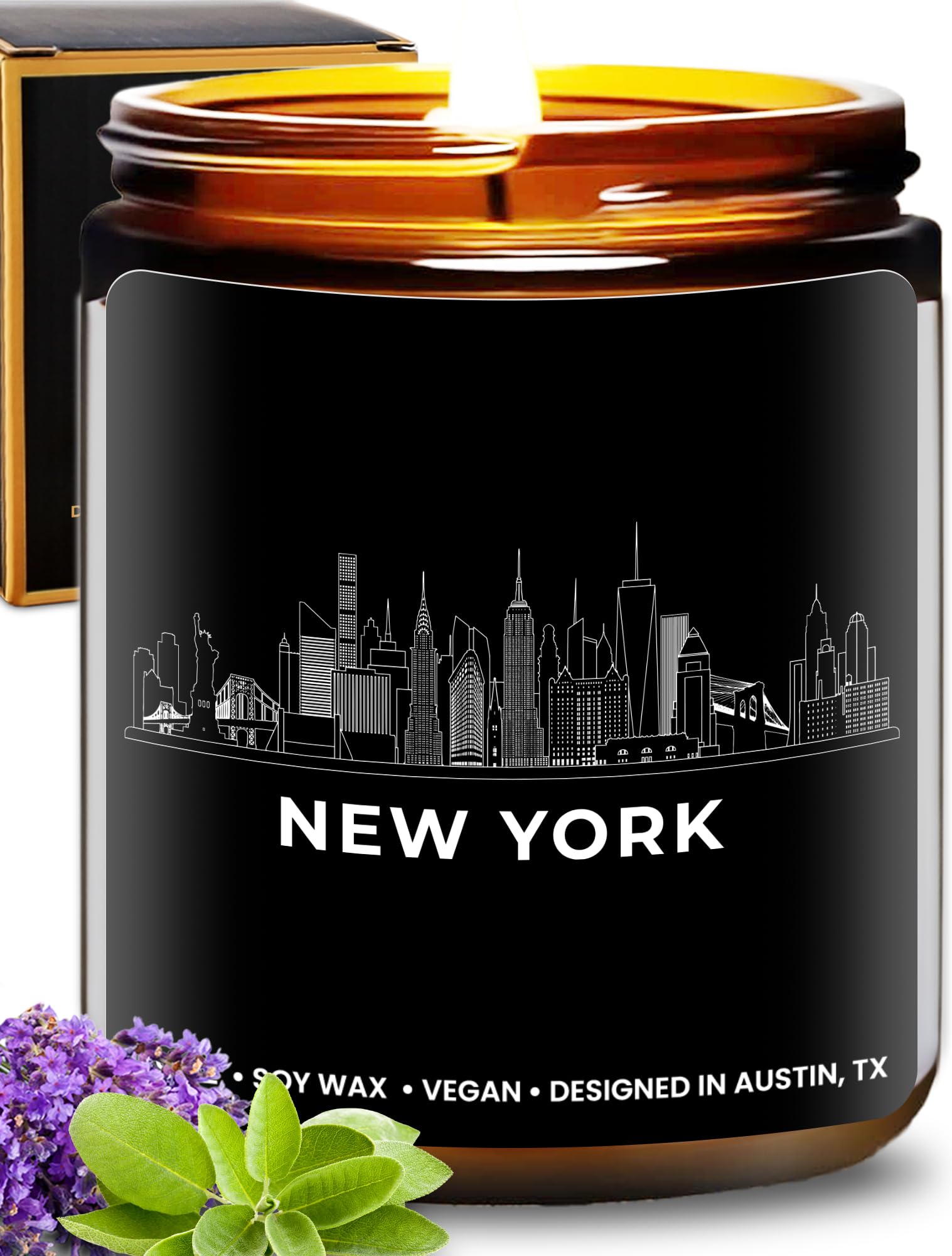 New York City Candle - Scented Soy Wax Candle with NYC Skyline | Unique Housewarming Gift for New Yorkers, Birthday & Christmas Present for Men & Women | Perfect NYC-Themed Souvenir for Friends, Moving Away Gifts | Home Decor, Relaxation & Romantic Ambiance