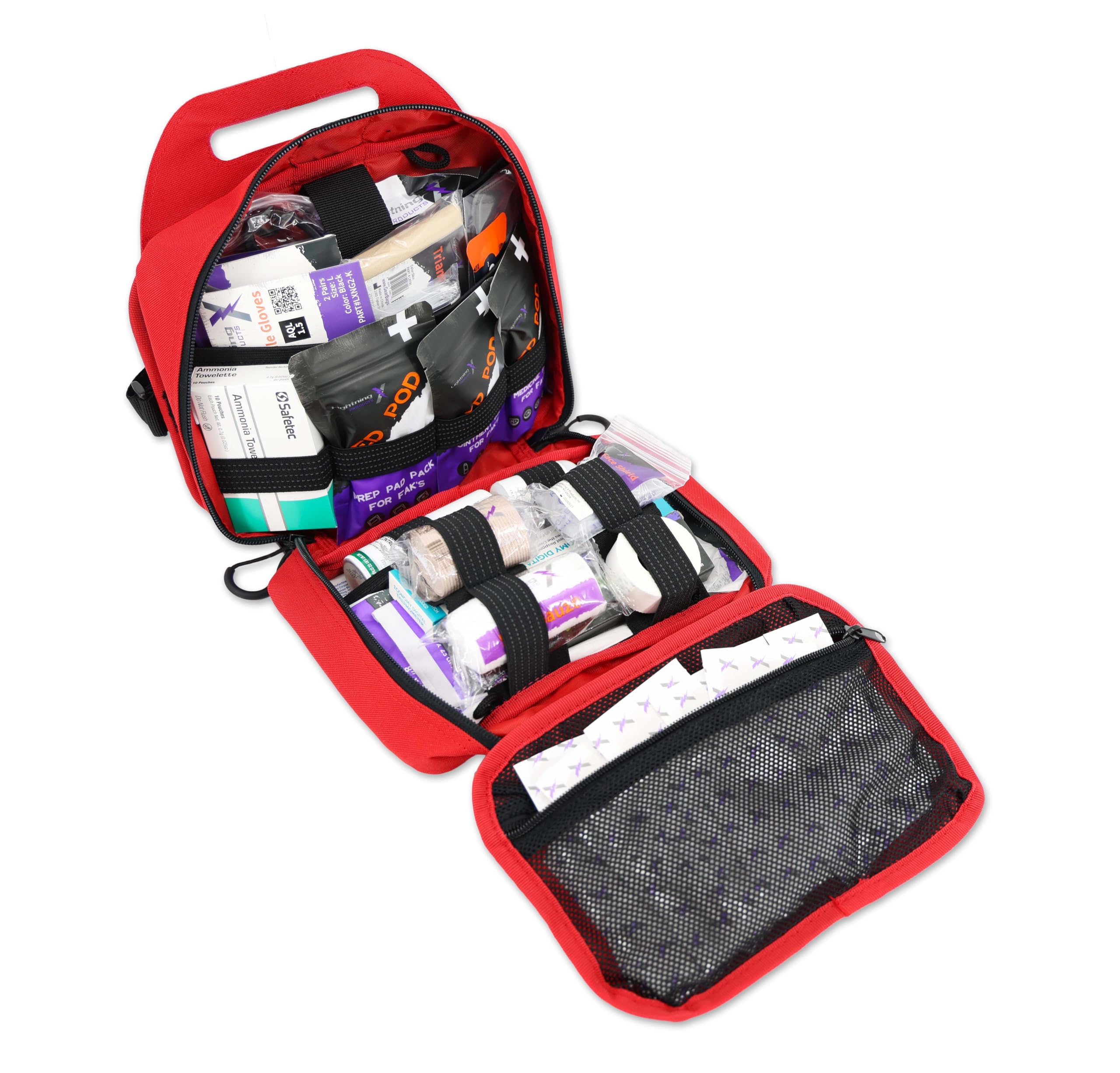 Lightning X Premium Rip-Away Vehicle First Aid Kit - Red Emergency Medical Supplies for Car Headrest | Perfect for Road Trips, Camping & Outdoor Adventures