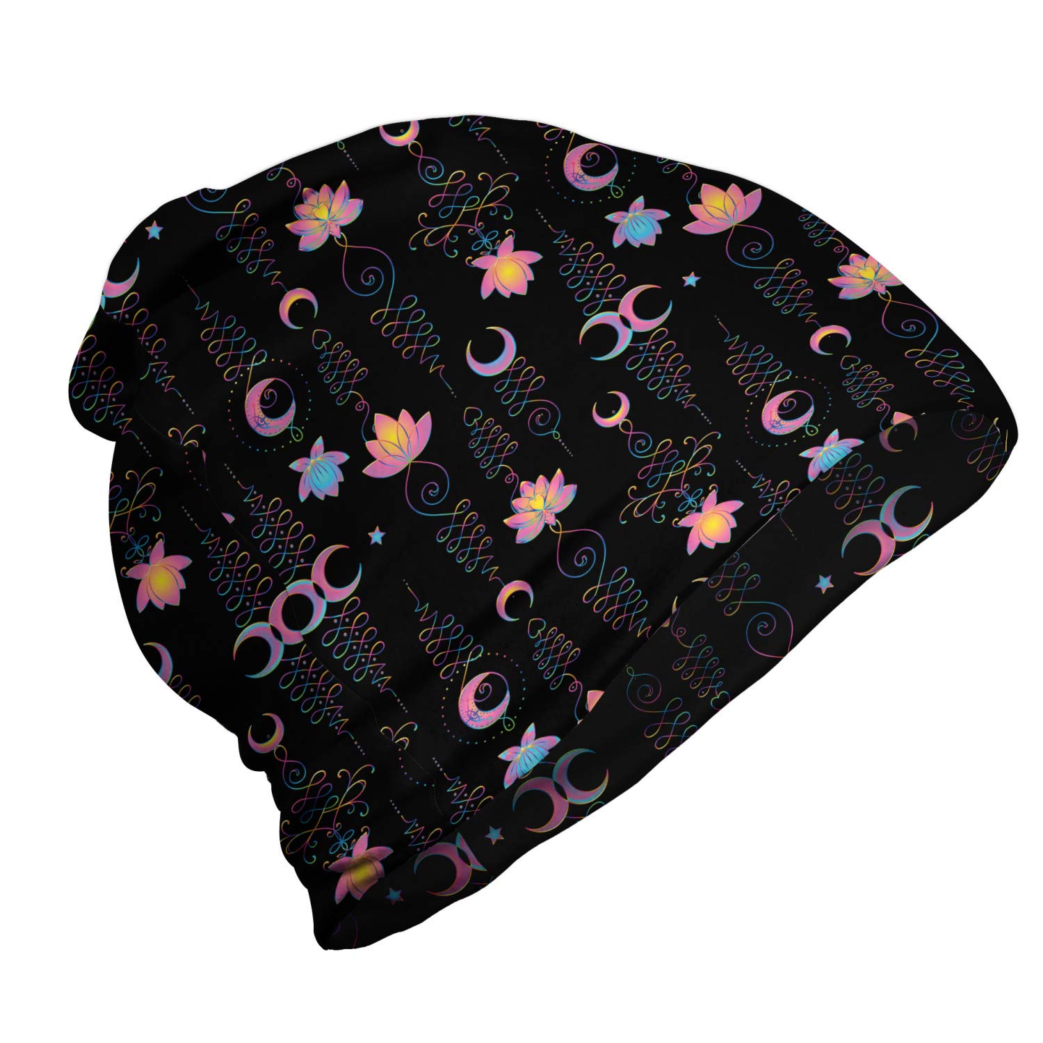 Ambesonne Unisex Beanie - Abstract Floral & Crescent Moon Design - Warm Winter Hat for Men & Women - Perfect for Hiking, Camping & Outdoor Activities