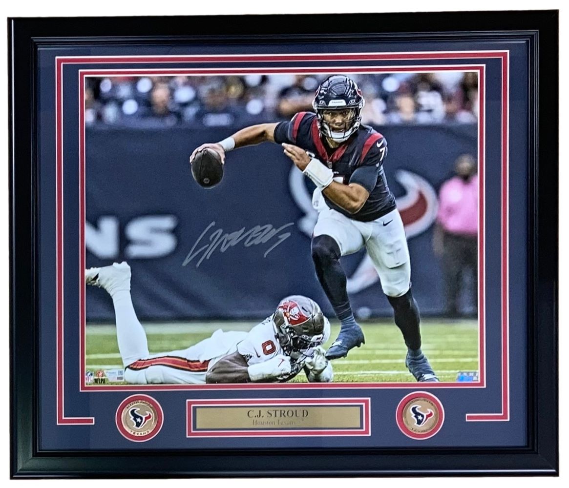 CJ Stroud Autographed Framed 16x20 Houston Texans vs Tampa Bay Buccaneers Game Photo - Limited Edition Collectible for Football Fans & Sports Memorabilia Enthusiasts - Perfect for Man Cave, Office Decor, or Gift for NFL Fans