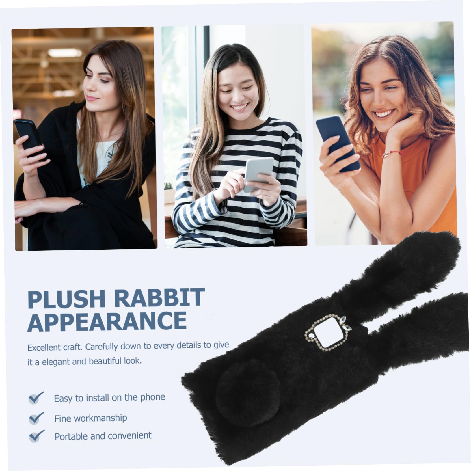Mikikit Soft Plush Rabbit Phone Case Compatible with Samsung Galaxy A42 5G - Cute Protective Cover for Women & Girls (Black) | Perfect Gift for Birthday, Christmas & Daily Use