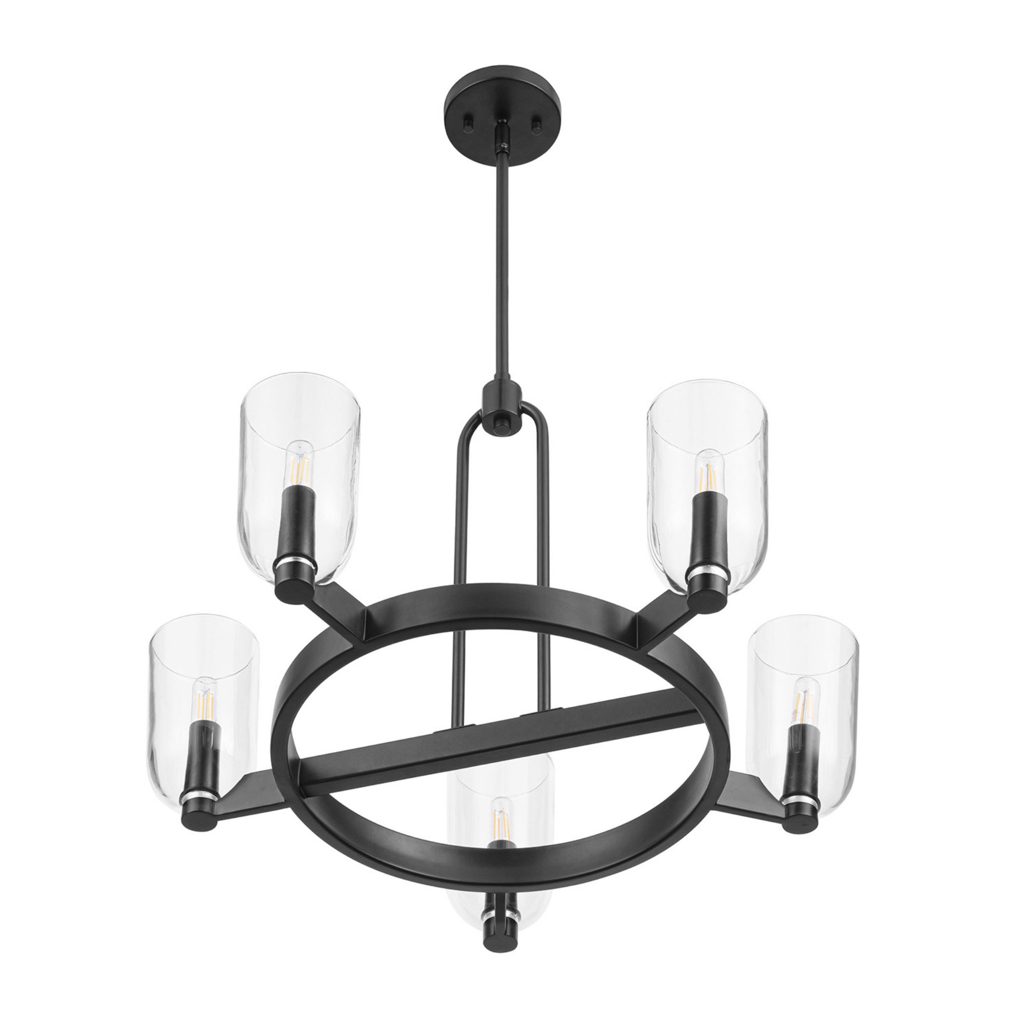 5-Light Hansley Chandelier in Matte Black with Clear Glass Shades - Modern Ceiling Light Fixture for Dining Room, Bedroom or Living Room Decor