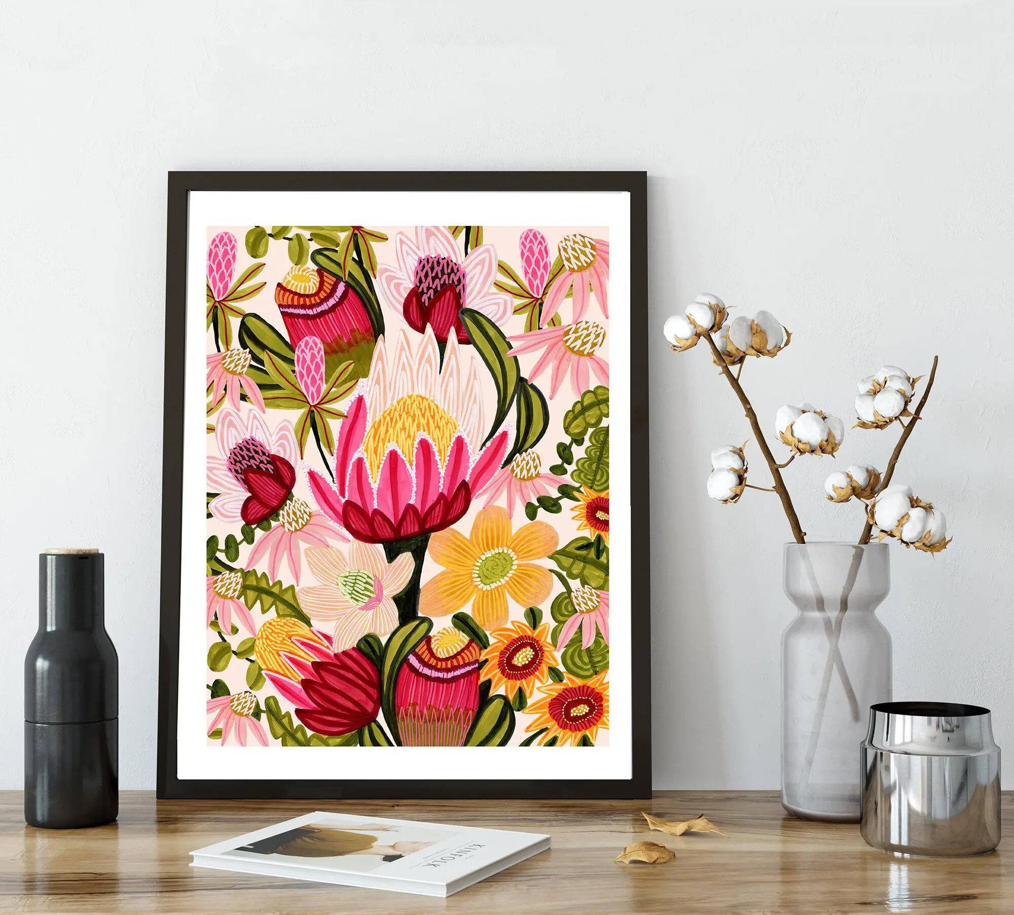 King Red Protea Flower Wall Art Print - Stunning Botanical Decor for Living Room, Bedroom & Office | Perfect for Home & Office Decor