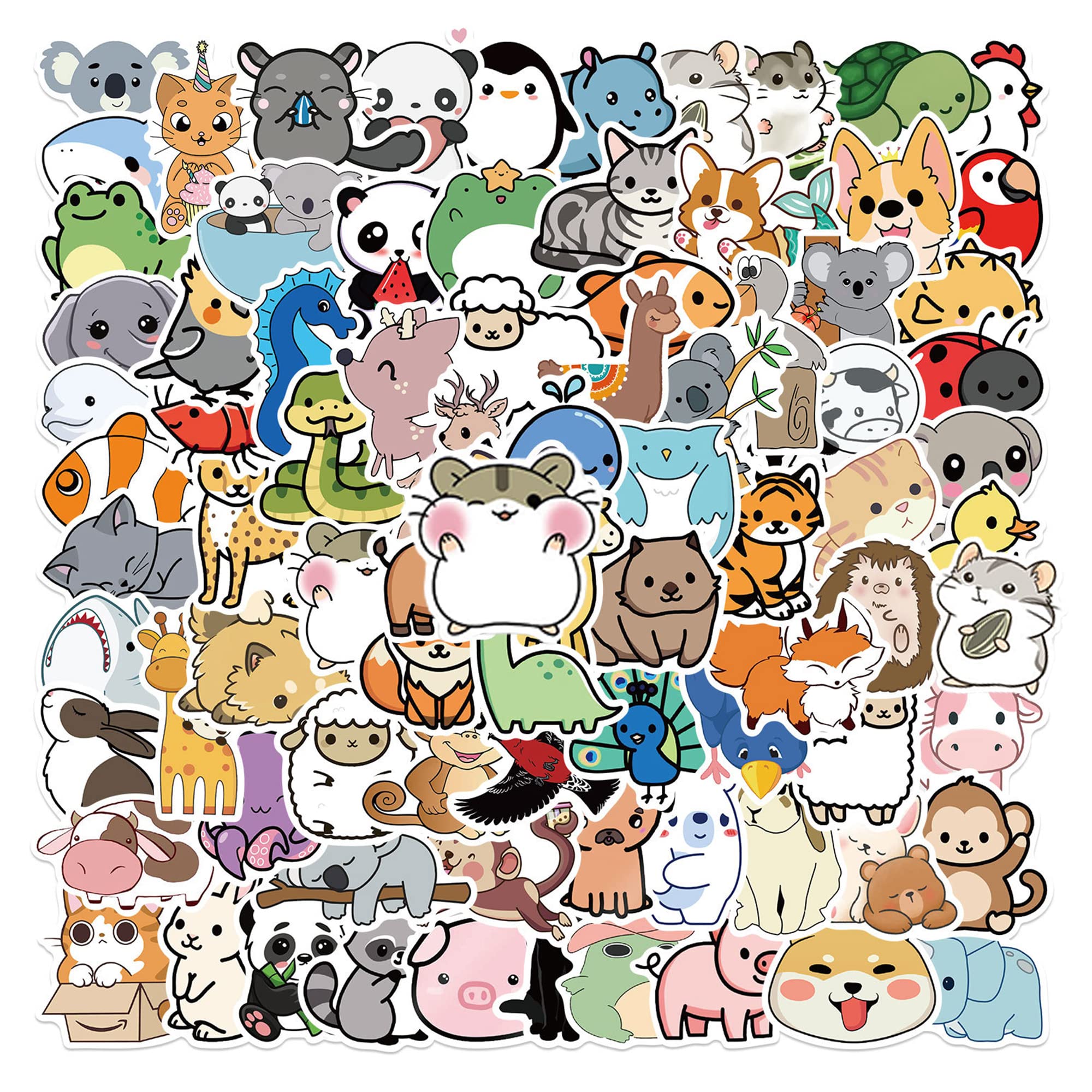 100Pcs Cute Animal Waterproof Vinyl Stickers - Durable Decals for Water Bottles, Laptops, Skateboards, Phones & More - Fun Cartoon Stickers for Kids & Teens - Perfect for School, Travel & DIY Projects