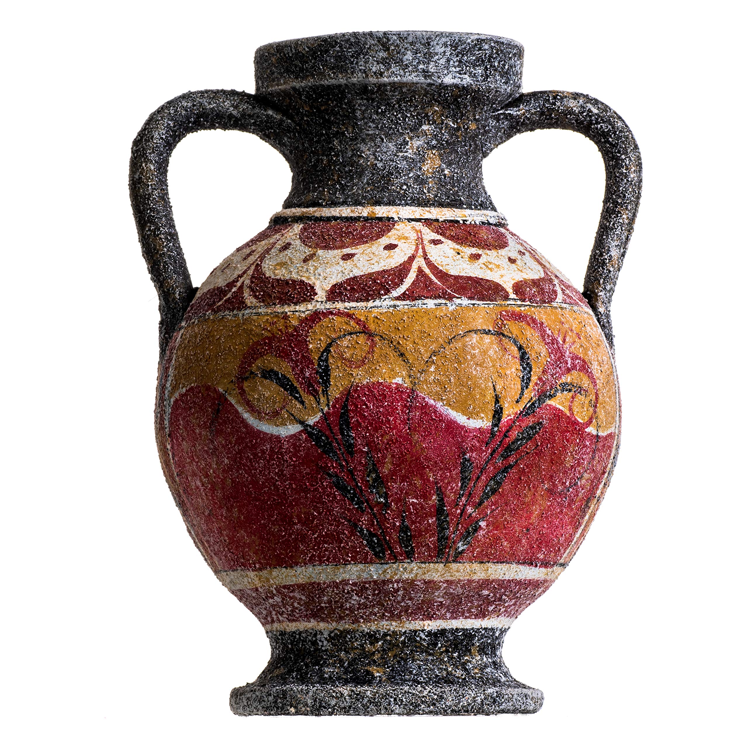 Ancient Greek Minoan Amphora Fisherman Handmade Ceramic Vase - Small Pottery Artifact for Home Decor, Museum Replica & Mediterranean Style Interior Design