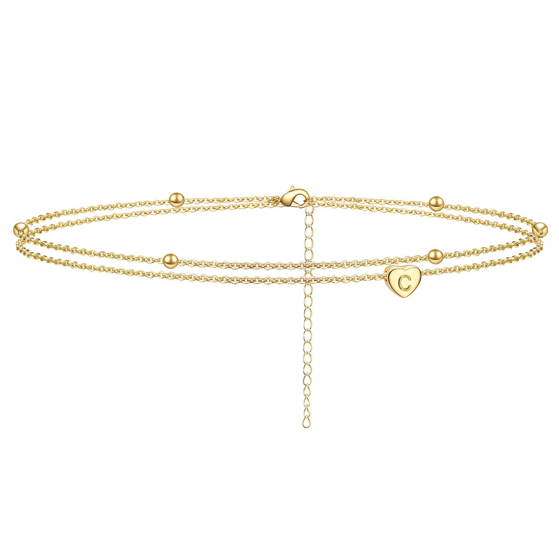 14K Gold Plated Layered Initial Ankle Bracelets for Women - Personalized A-Z Alphabet Anklet Jewelry for Everyday Wear & Gifts
