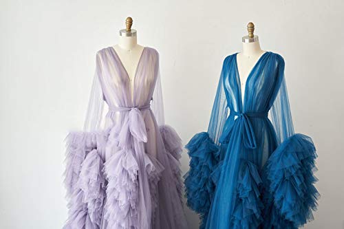 Sexy Sheer Tulle Lingerie Robe - Long Bridal Nightgown Bathrobe for Women, Sleepwear & Wedding Scarf - Perfect for Honeymoon, Boudoir Photography & Romantic Nights