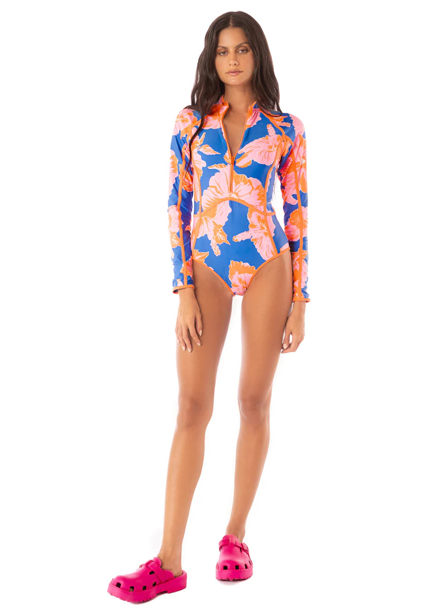 Maaji Magnolia Mirage Cardi Surf Swimsuit - Bright Blue One-Piece Swimwear for Women | Perfect for Beach, Pool, Surfing & Summer Vacations
