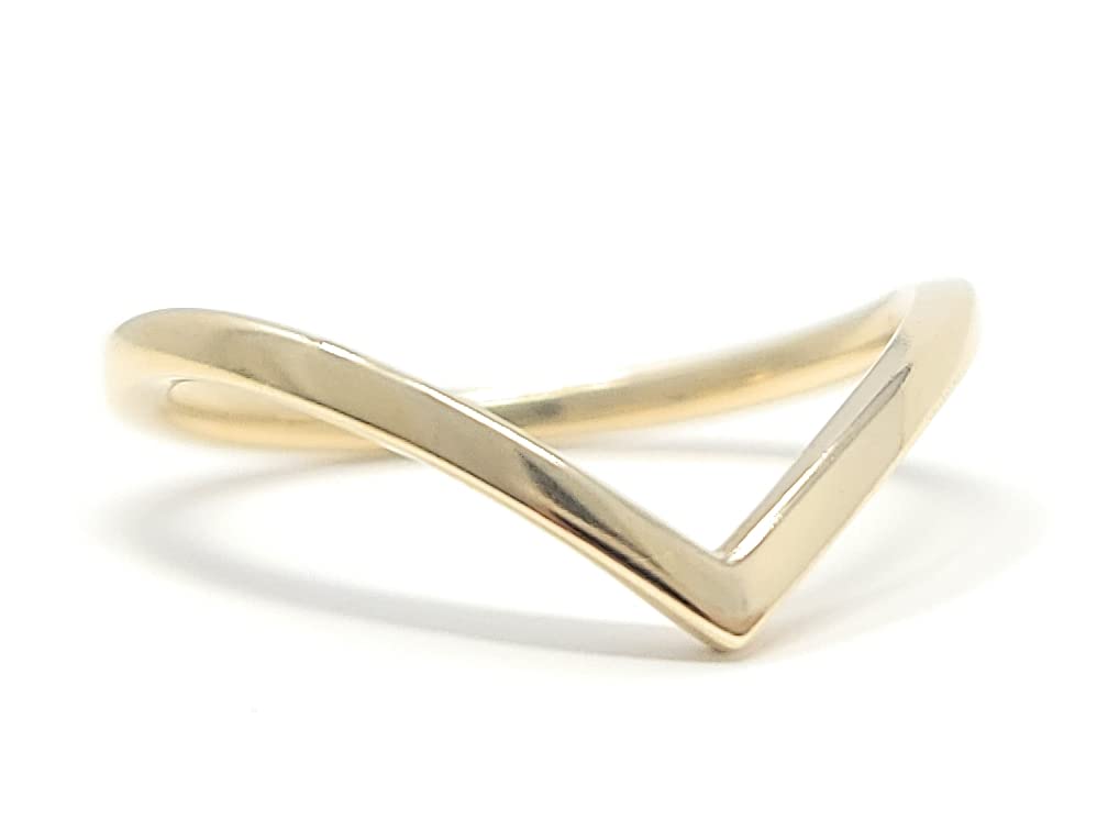 14K Solid Gold V Ring - Real 14K Yellow Gold or White Gold Chevron Stackable Ring for Women | Wedding Band, Anniversary Gift, Everyday Jewelry (Yellow Gold, Size 6.25)