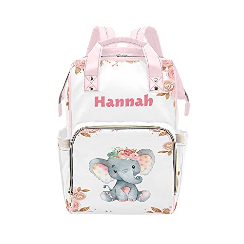 Pink Elephant Floral Diaper Backpack - Large Baby Nappy Bag with Name Tag, Waterproof Tote Daypack for Moms & Dads - Perfect for Nursery, Travel & On-the-Go Parenting
