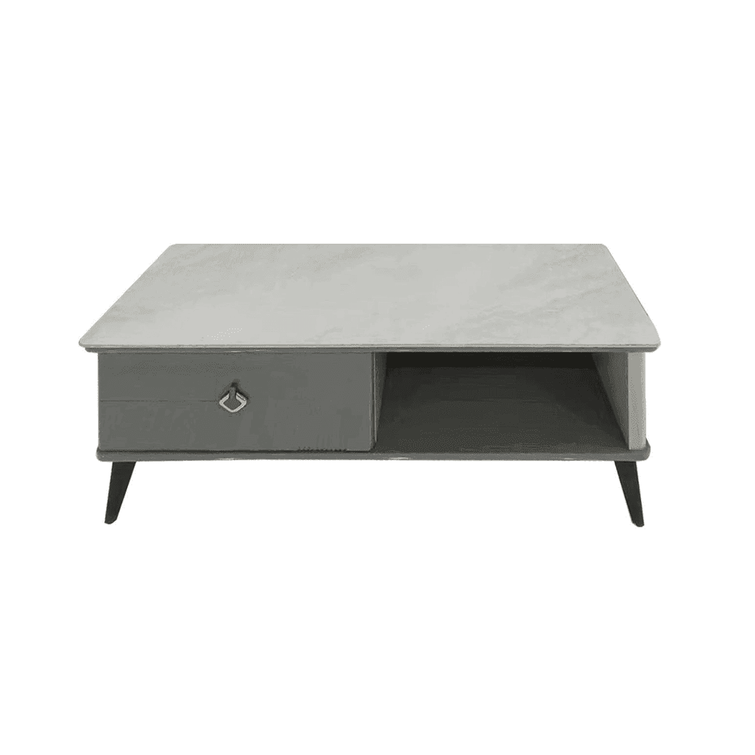 Premium Melissa Glossy Sintered Stone Coffee Table - 100cm Round Modern Living Room Centerpiece for Home & Office Decor