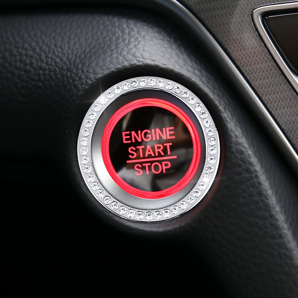 Sparkling Silver Rhinestone Car Accessories - Engine Start Stop Button Cover for Honda Accord 10th Gen | Bling Ignition Ring Stickers | Interior Decoration Trim | Perfect for Car Customization & Luxury Upgrade