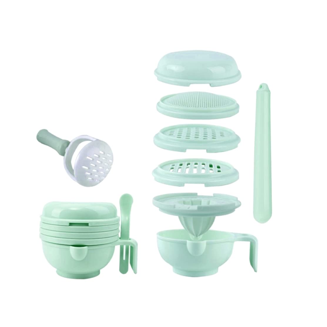 8-in-1 Baby Food Grinder & Mill Set with Mash Bowl, Hand Masher, Citrus Juicer & Grater - Portable Baby Food Maker for Homemade Purees & Juices - Perfect for Travel, Home & On-the-Go Feeding