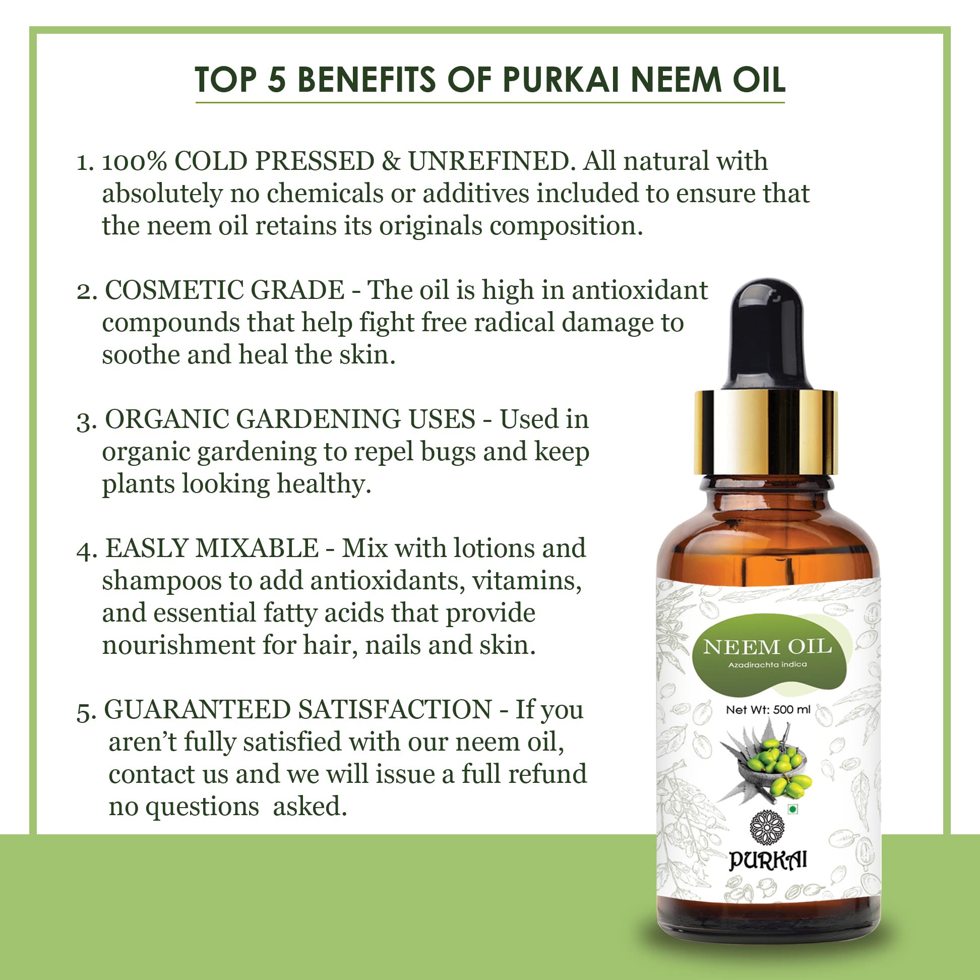 Organic Neem Oil for Skin Care - 500ml Pure & Natural Treatment for Acne, Eczema & Psoriasis - Hydrating & Soothing Face & Body Oil for Daily Skincare Routine