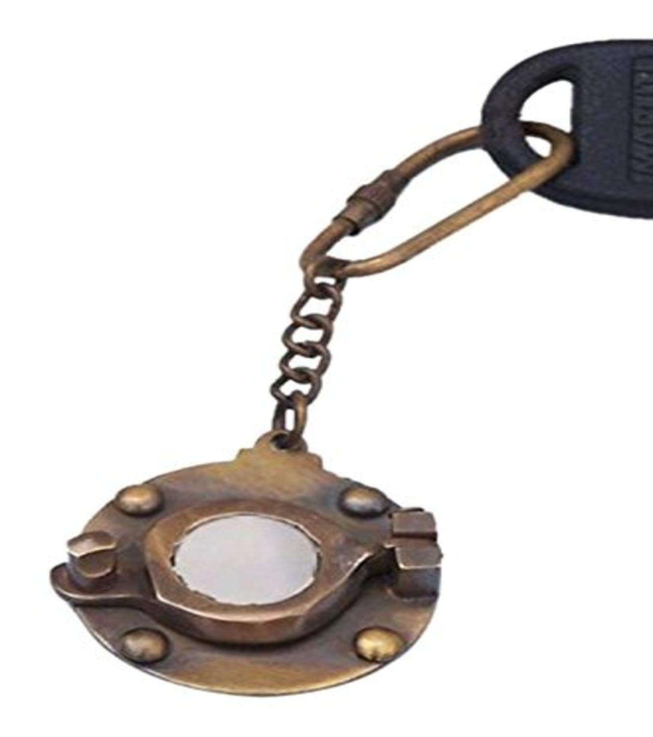 **Hampton Nautical K-239-AN Antique Brass Porthole Mirror Keychain 5