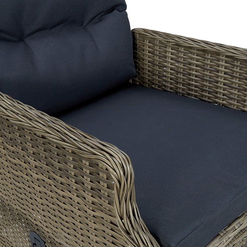 Brown Poly Rattan Patio Wicker Chair with Cushions - Outdoor Armrest Dining Chair for Garden, Balcony, Lawn & Indoor Use - Comfortable Reclining Garden Furniture for Relaxing, Entertaining & Lounging