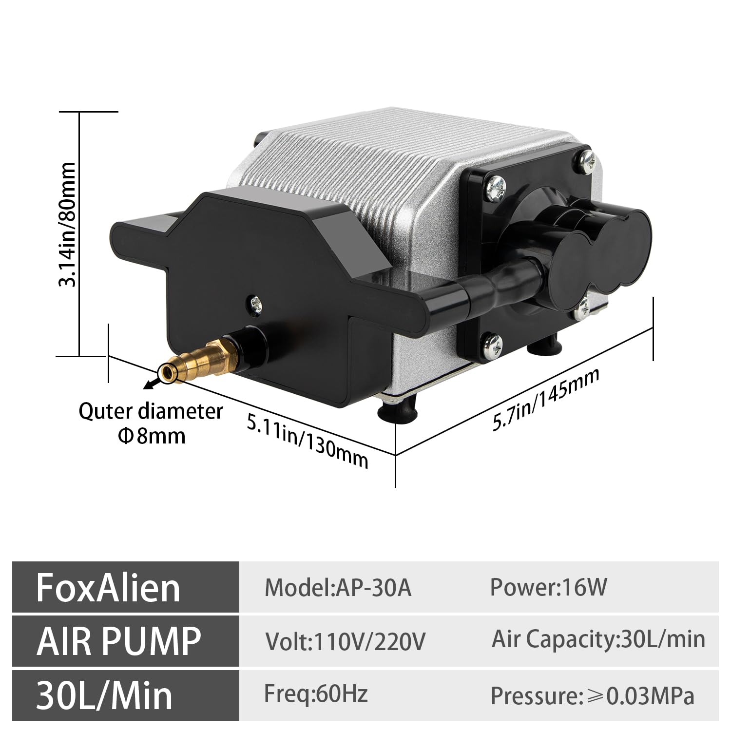 FoxAlien AP30A Portable Air Assist Pump - 30L/min Adjustable Air Volume for CNC Engraving Machines, Laser Cutters & Woodworking Tools - Perfect for DIY Projects & Professional Workshops