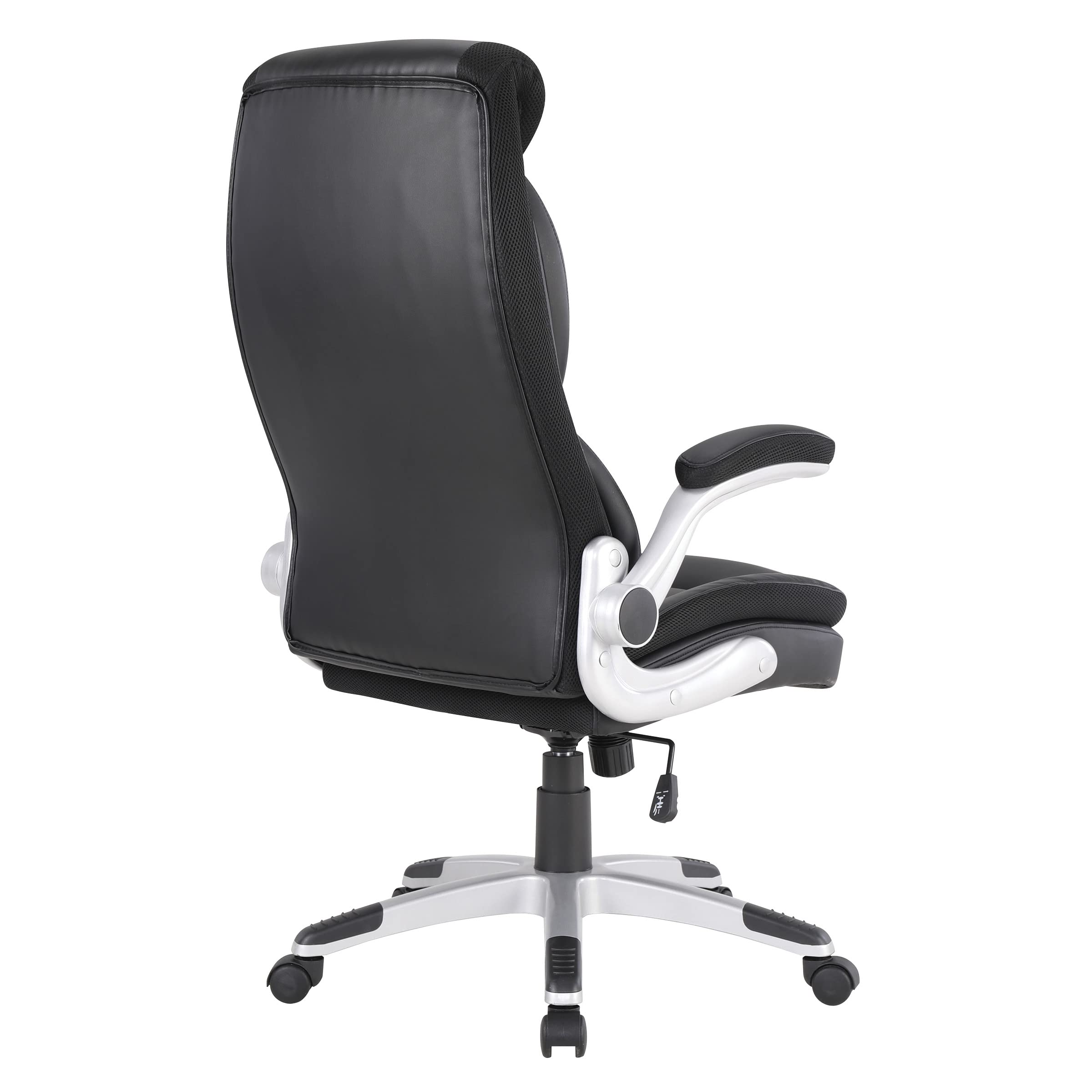 Office Star ECH Series Executive Bonded Leather Office Chair with Lumbar Support & Adjustable Arms - Black with Silver Base | Ergonomic Desk Chair for Home Office, Gaming & Workspace Comfort