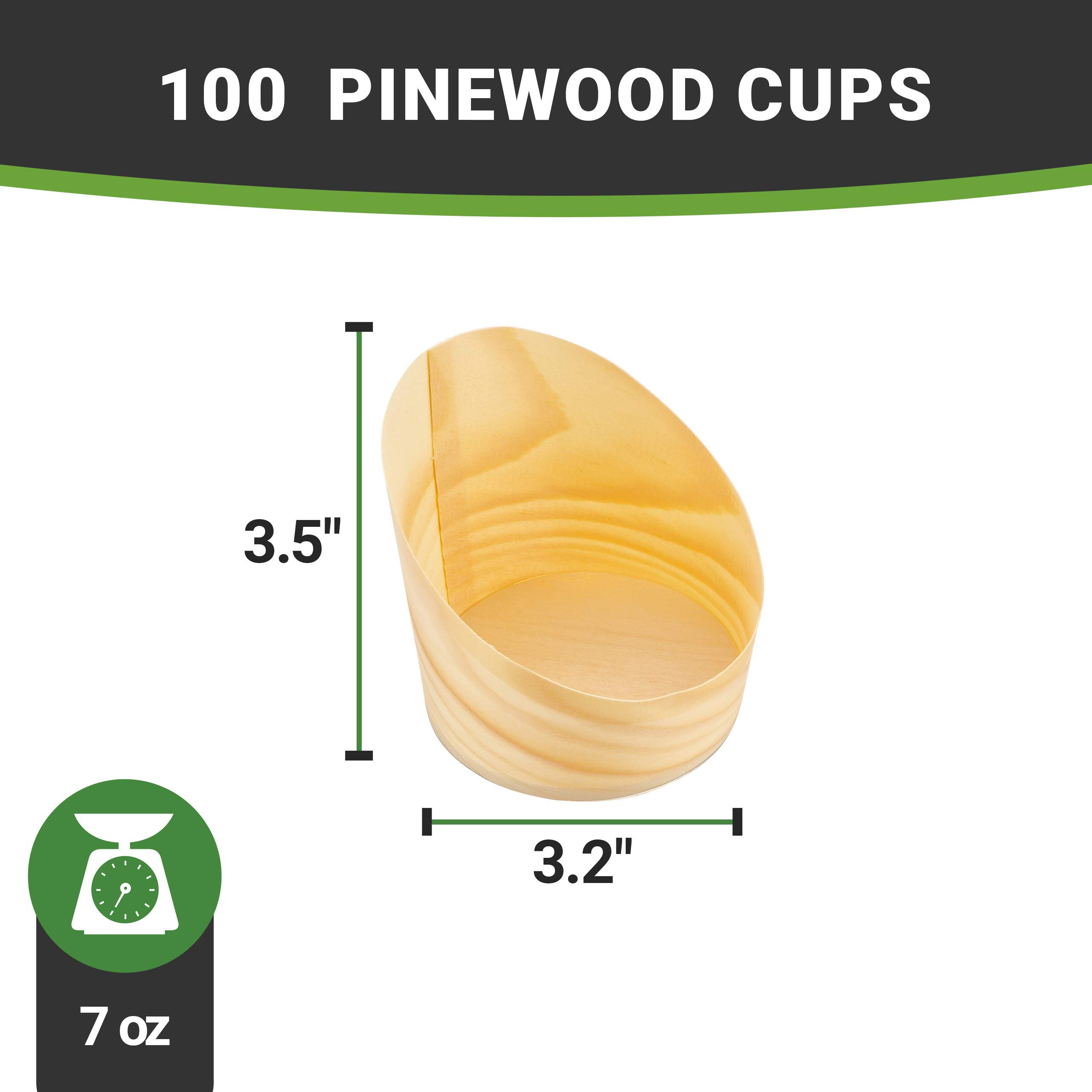 7oz Disposable Pinewood Dessert Cups - 100 Pack Slanted Tasting Containers for Appetizers, Hors d'oeuvres & Samples | Perfect for Weddings, Parties, Catering & Events - Eco-Friendly Single-Use Serving Solution