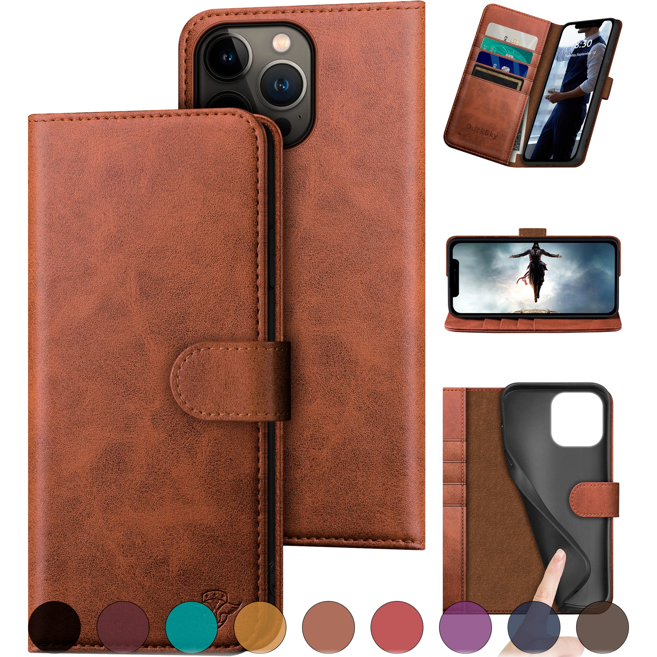 Genuine Leather Wallet Case for iPhone 15 Pro Max 6.7